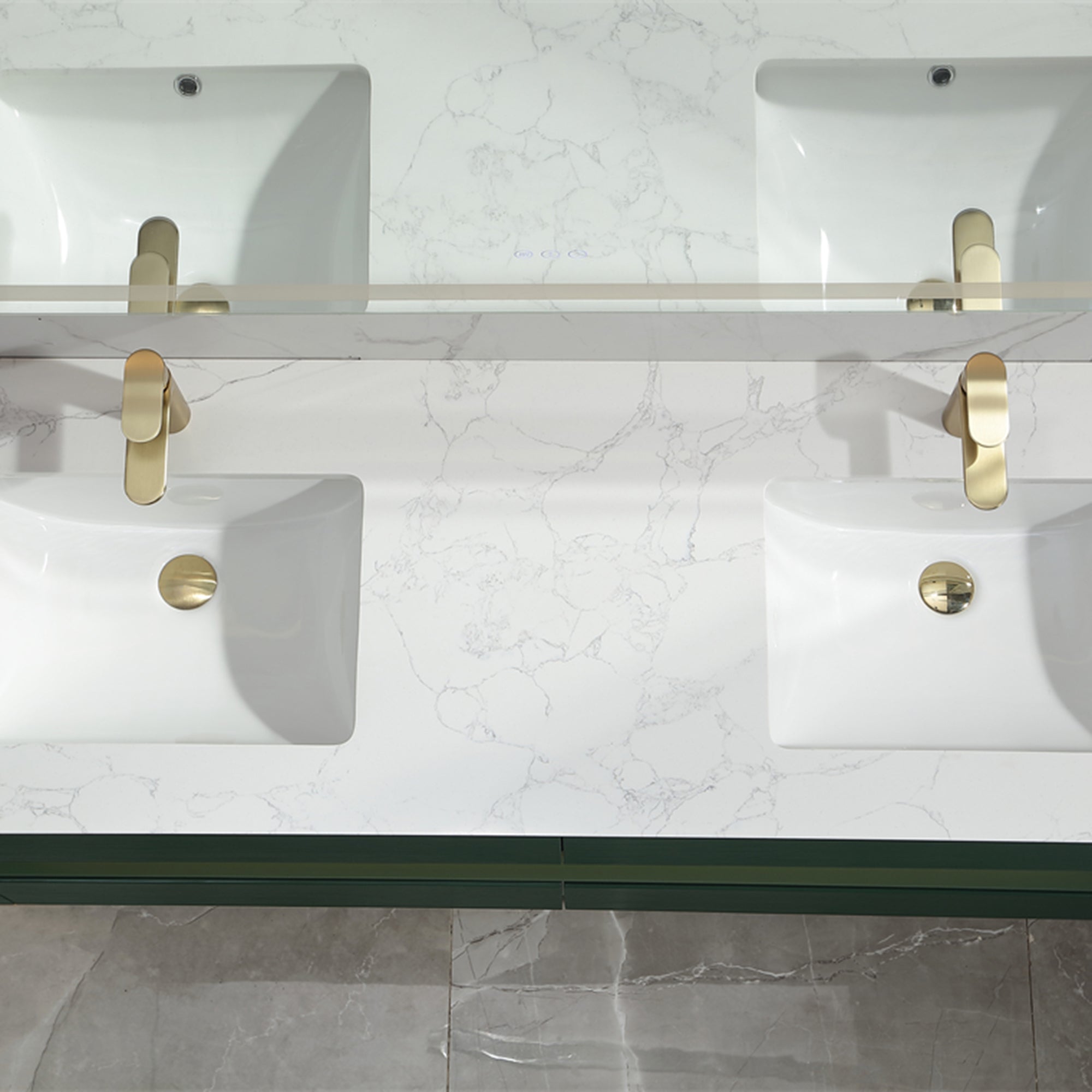 36 Inch Solid Wood Wall-Mounted Bathroom Vanity Set in Green/ White with Engineered Stone and Ceramic Sink