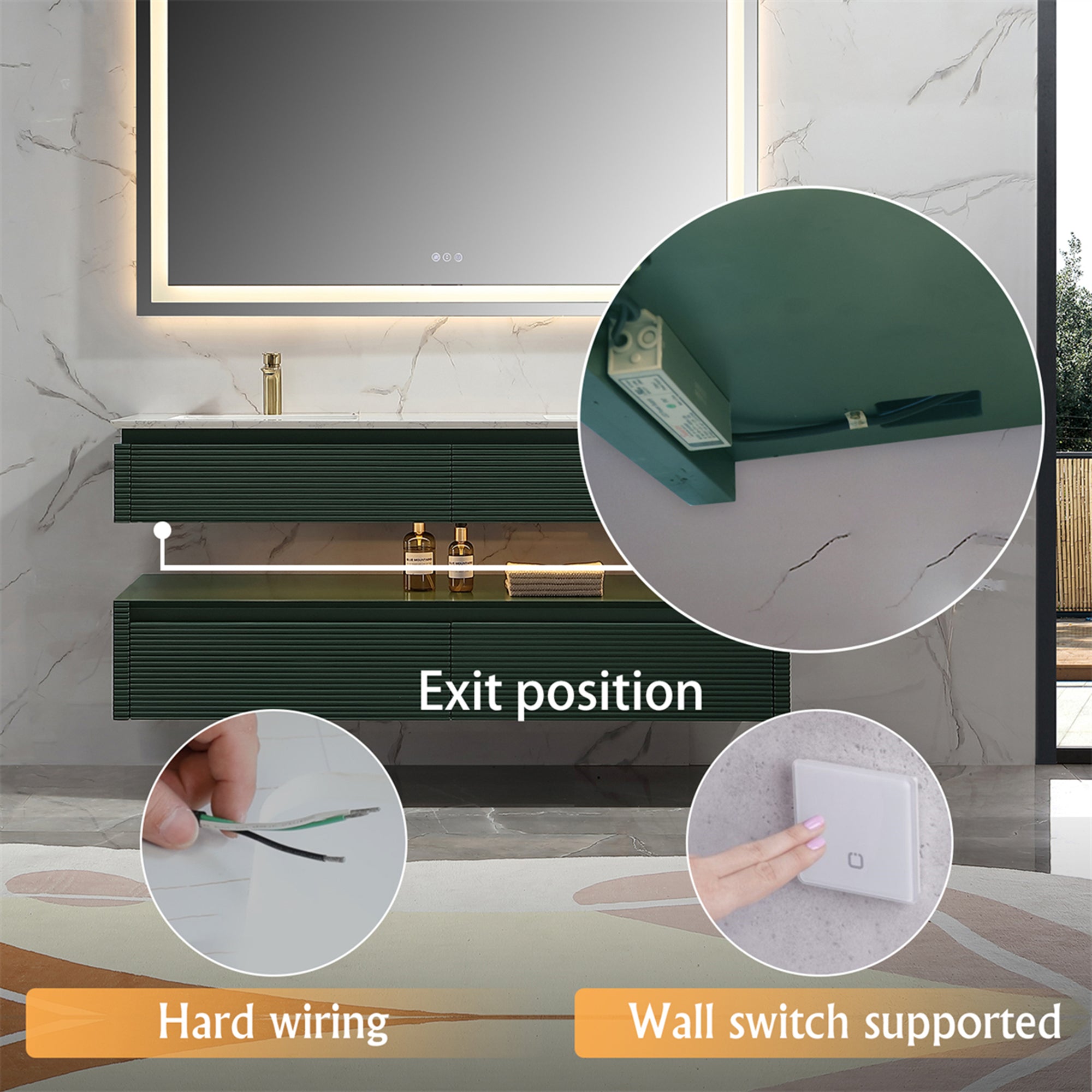 36 Inch Solid Wood Wall-Mounted Bathroom Vanity Set in Green/ White with Engineered Stone and Ceramic Sink