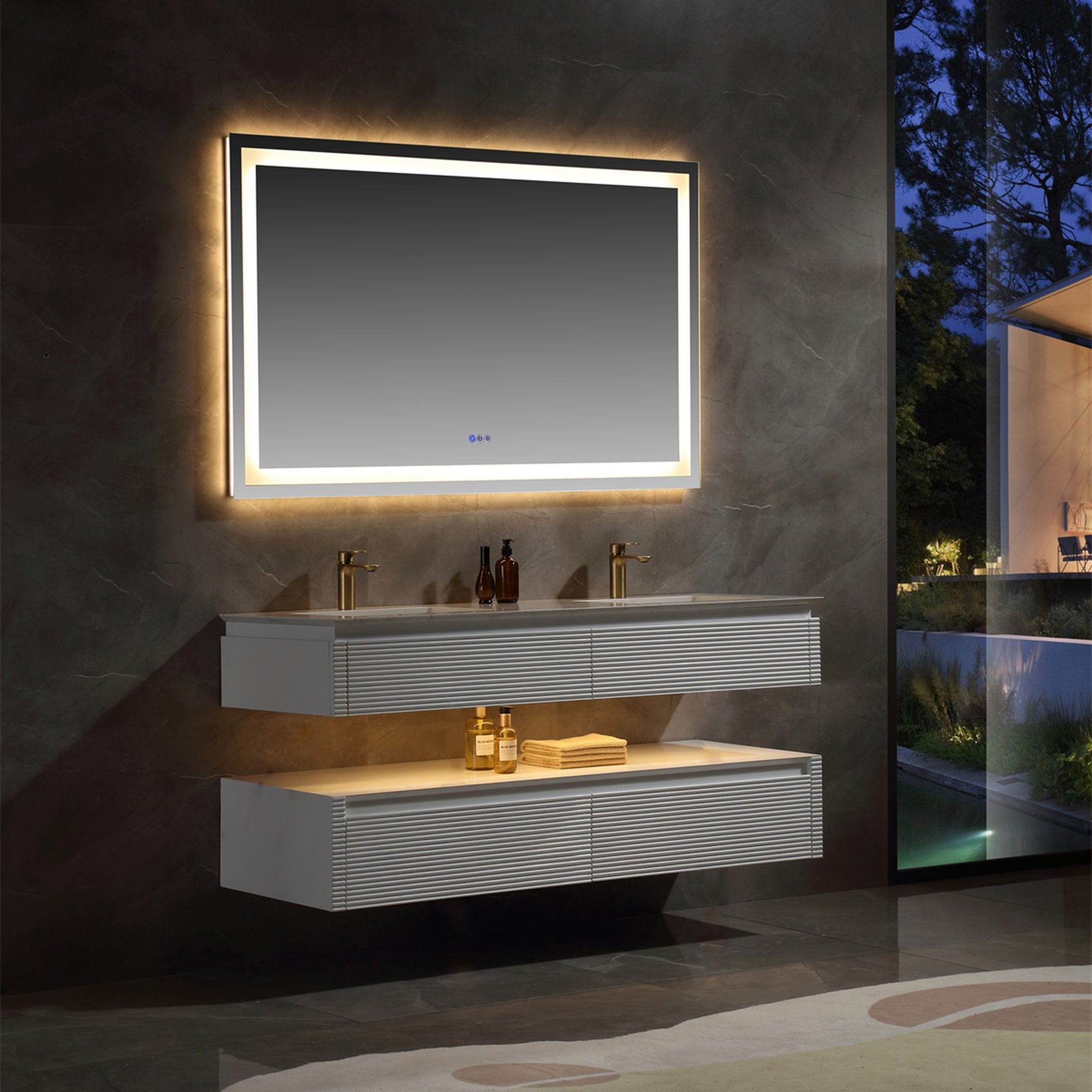 36 Inch Solid Wood Wall-Mounted Bathroom Vanity Set in Green/ White with Engineered Stone and Ceramic Sink