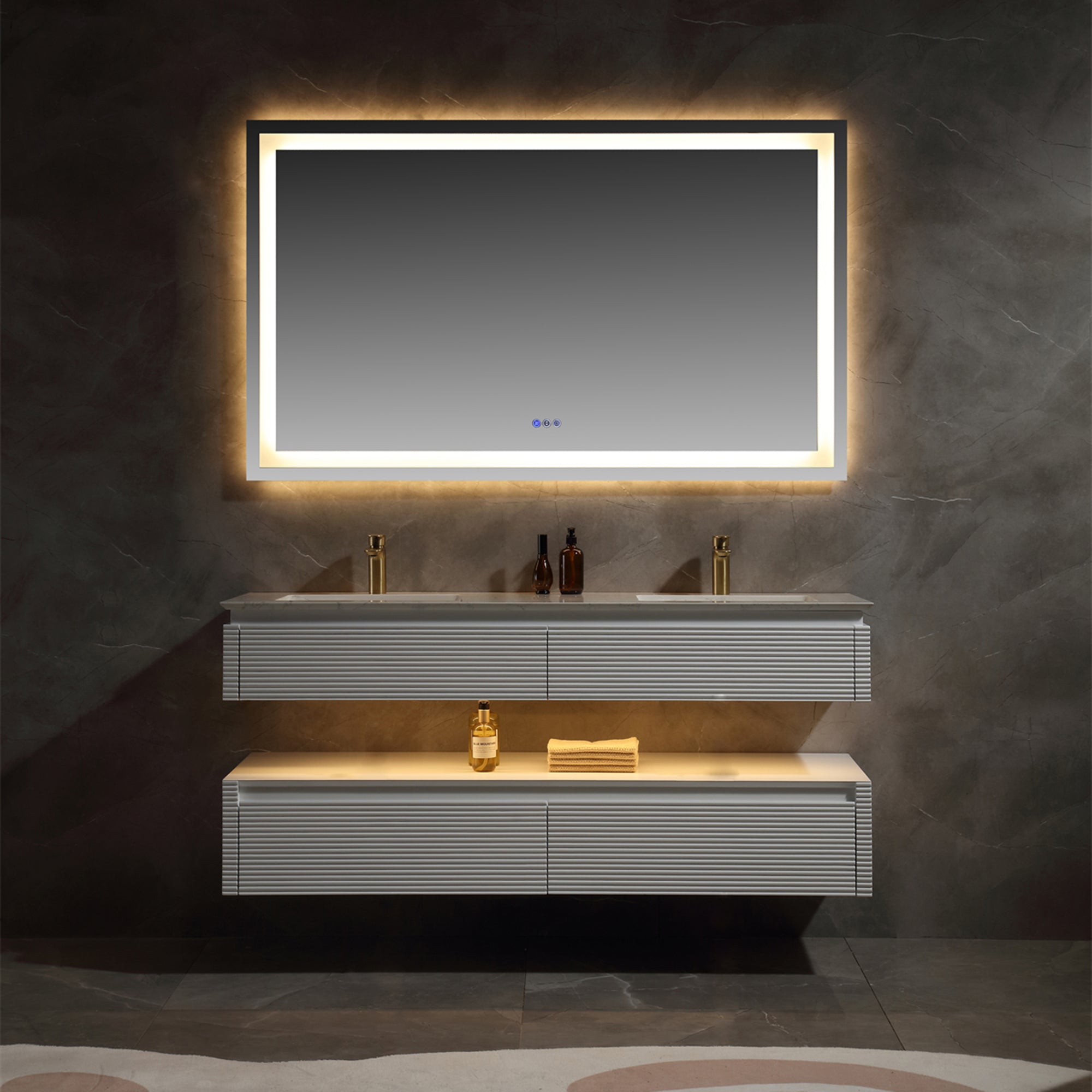 36 Inch Solid Wood Wall-Mounted Bathroom Vanity Set in Green/ White with Engineered Stone and Ceramic Sink