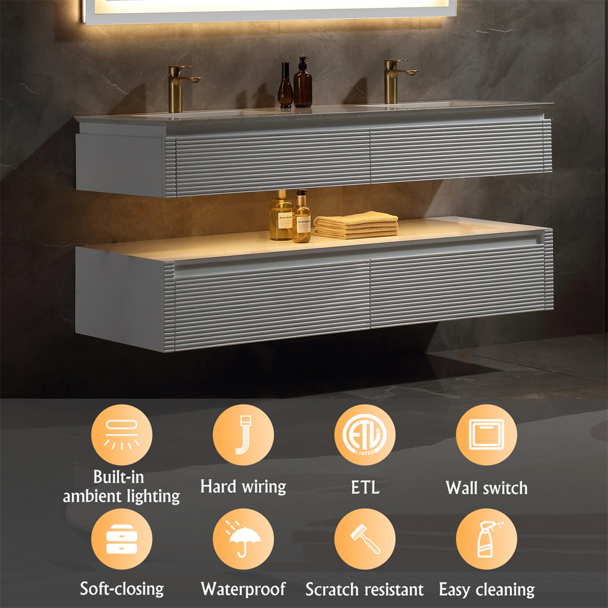 36 Inch Solid Wood Wall-Mounted Bathroom Vanity Set in Green/ White with Engineered Stone and Ceramic Sink