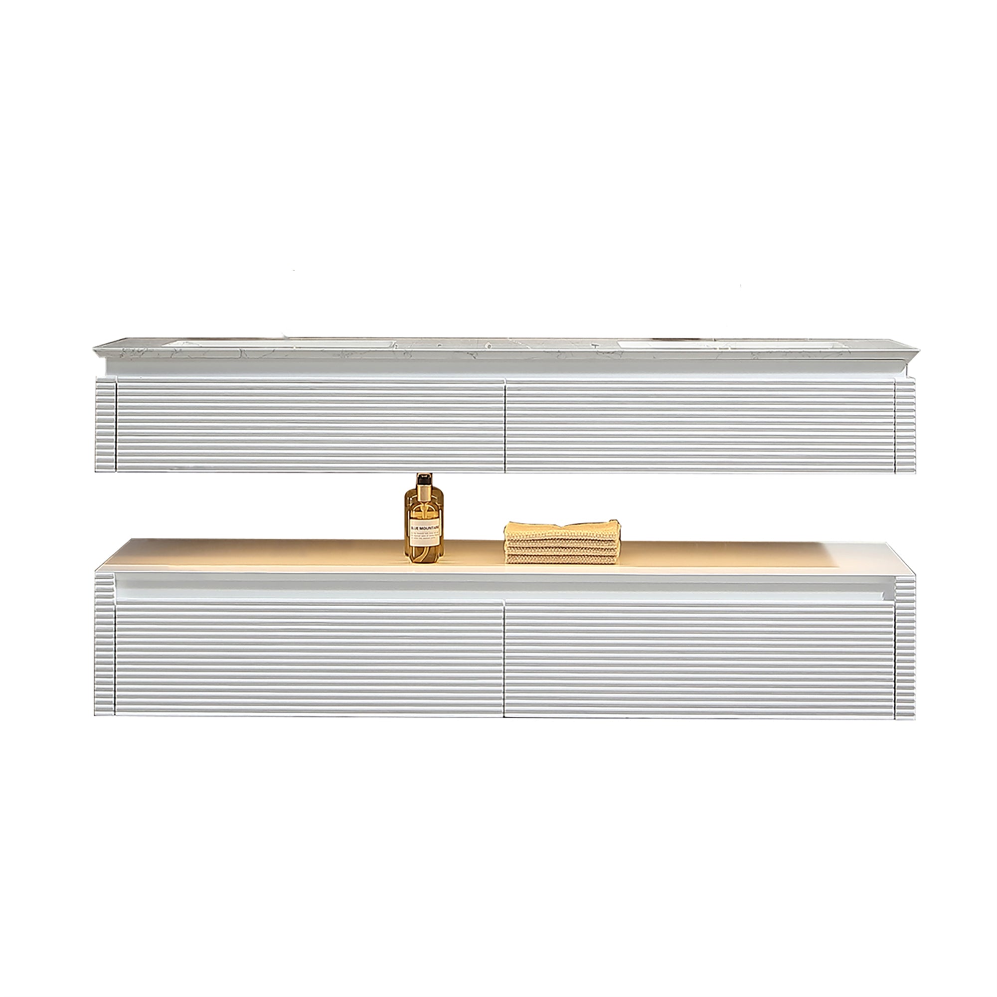 36 Inch Solid Wood Wall-Mounted Bathroom Vanity Set in Green/ White with Engineered Stone and Ceramic Sink