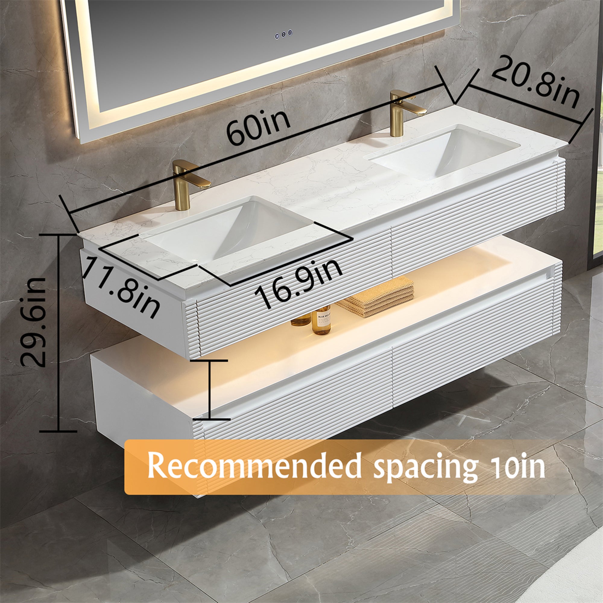 36 Inch Solid Wood Wall-Mounted Bathroom Vanity Set in Green/ White with Engineered Stone and Ceramic Sink