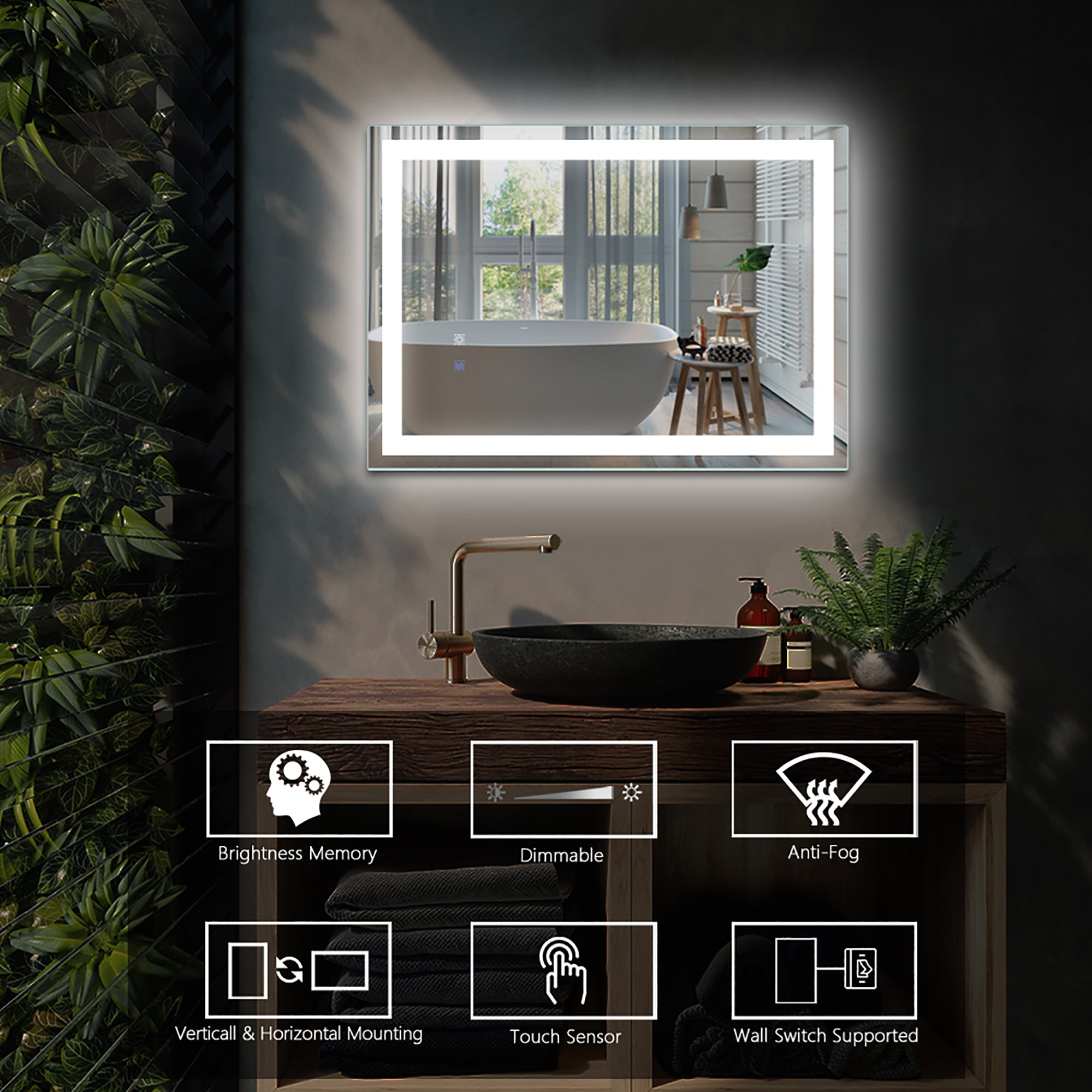 20 in. W x 28 in. H Iron and Glass LED Bathroom Mirror with Defogger