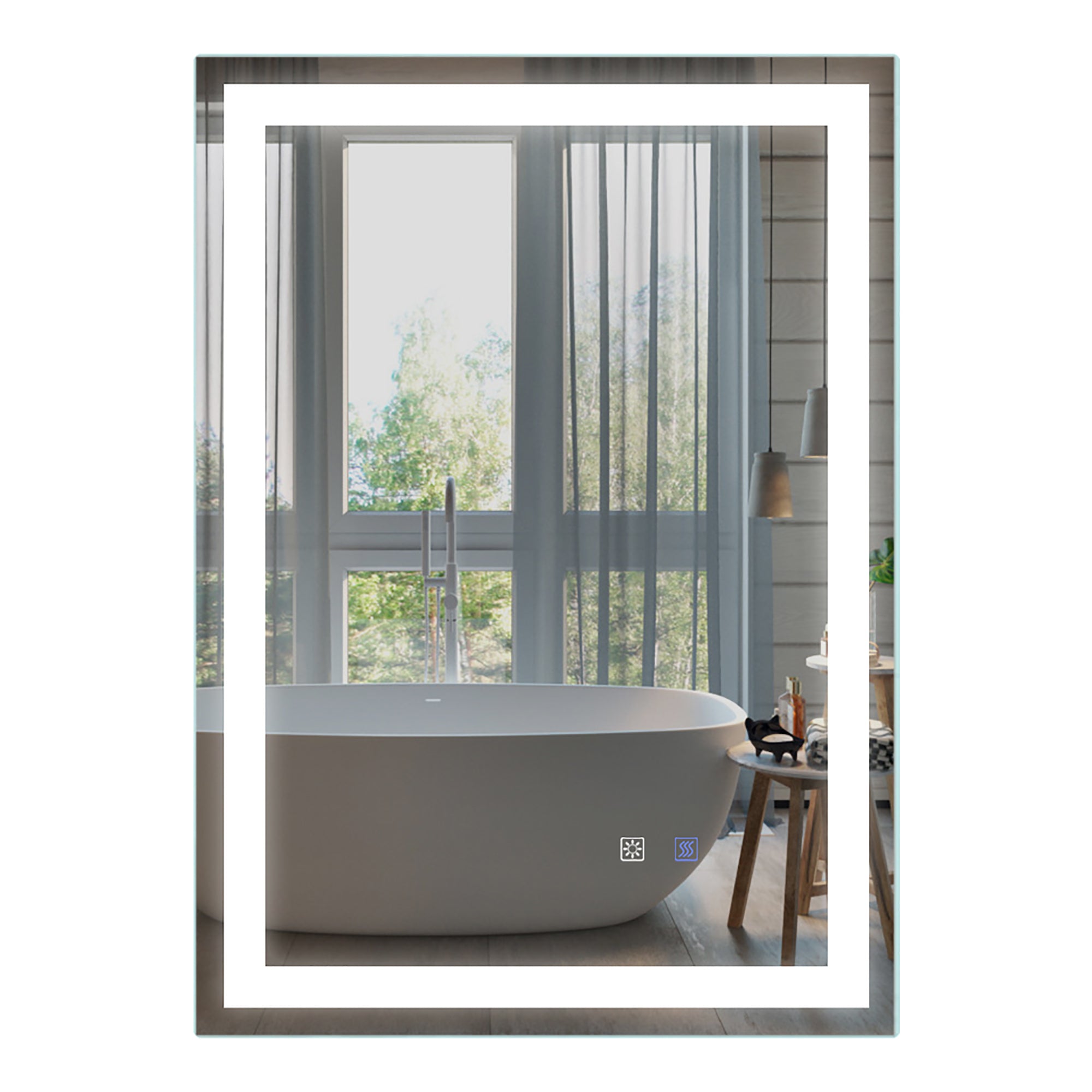 20 in. W x 28 in. H Iron and Glass LED Bathroom Mirror with Defogger