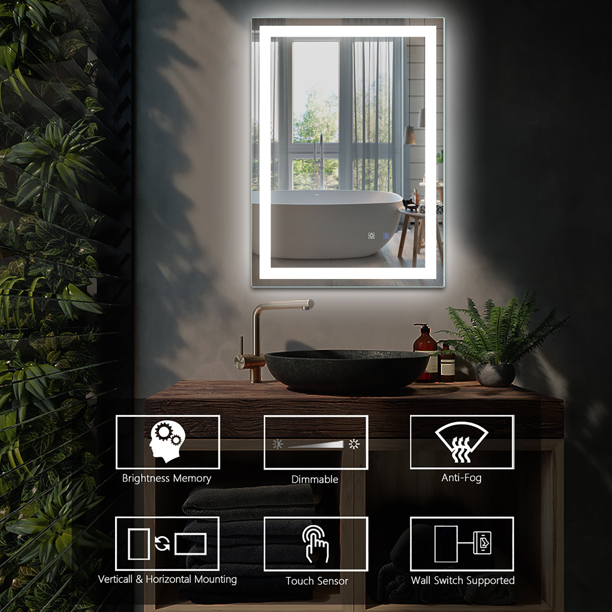 20 in. W x 28 in. H Iron and Glass LED Bathroom Mirror with Defogger