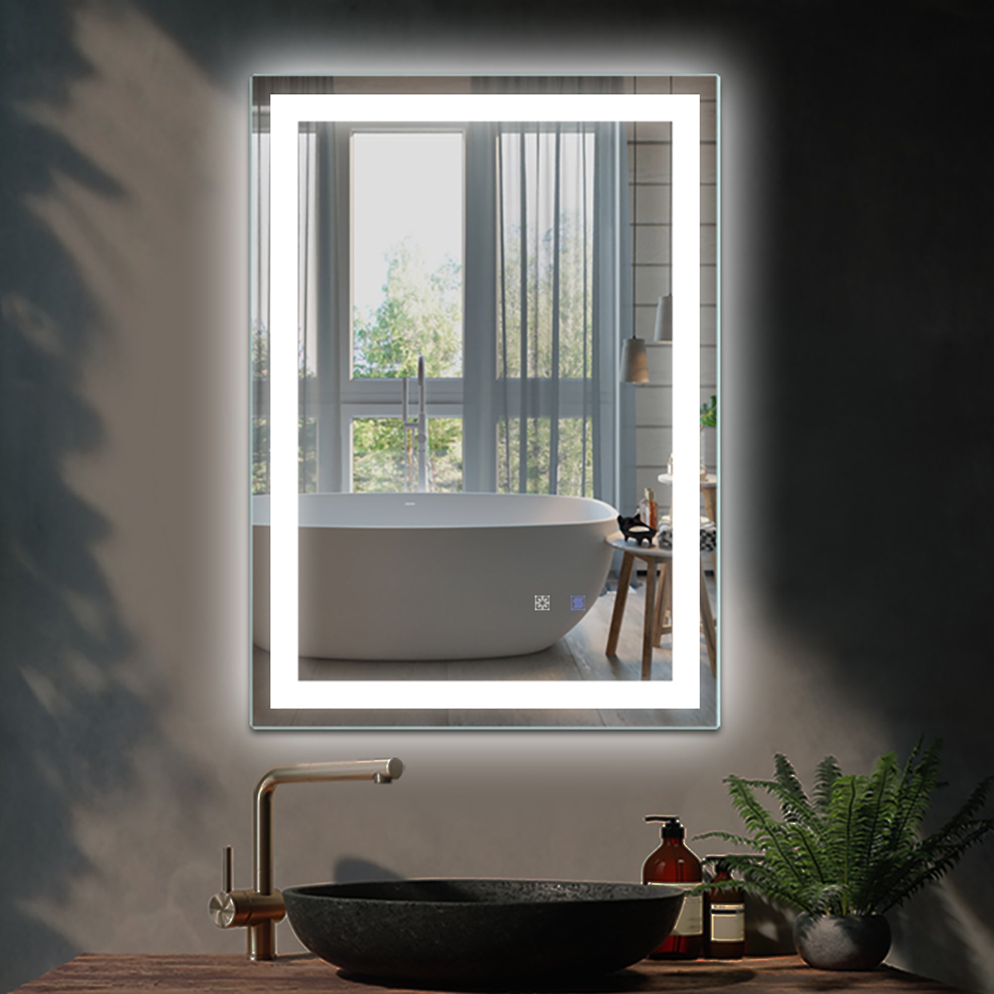 20 in. W x 28 in. H Iron and Glass LED Bathroom Mirror with Defogger