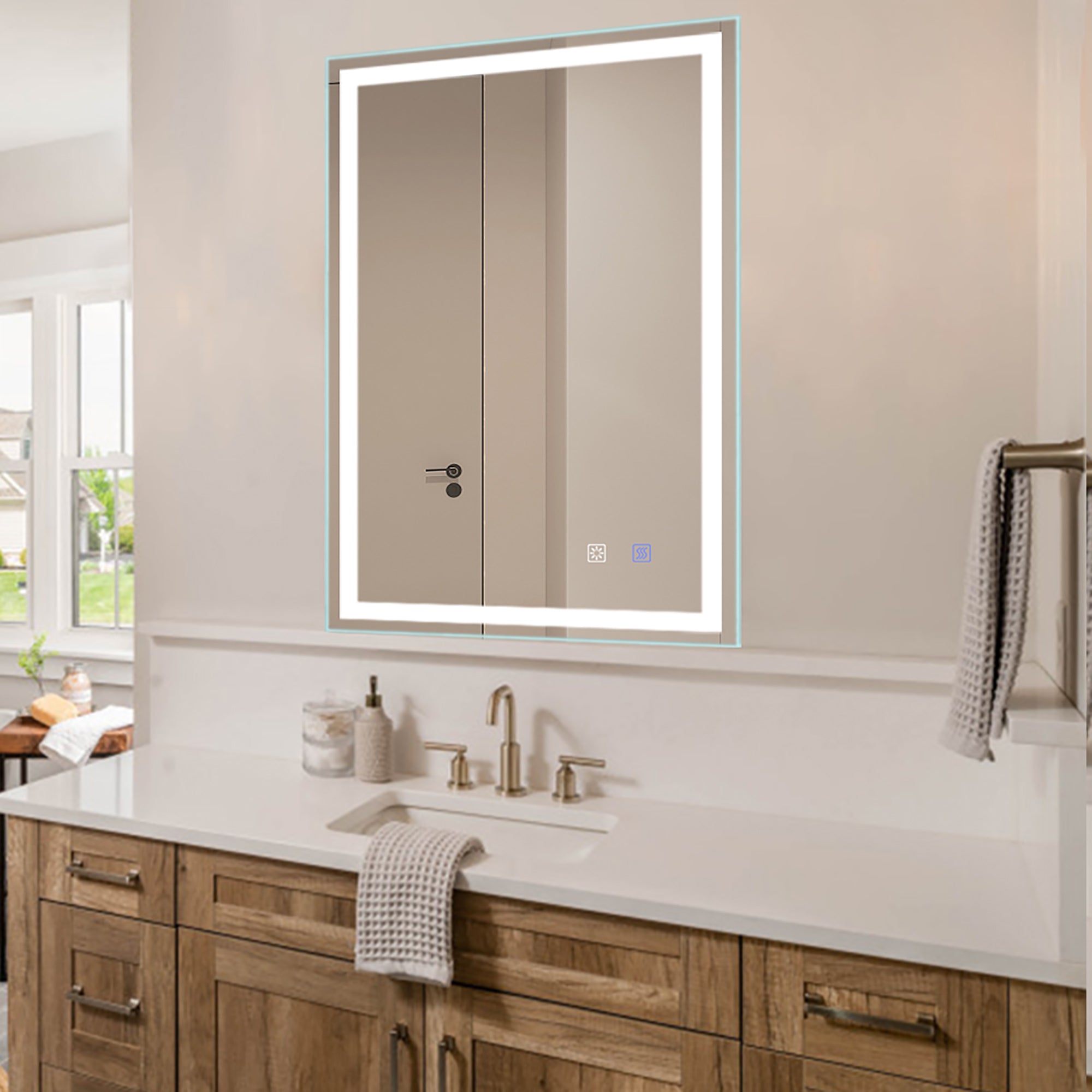 20 in. W x 28 in. H Iron and Glass LED Bathroom Mirror with Defogger