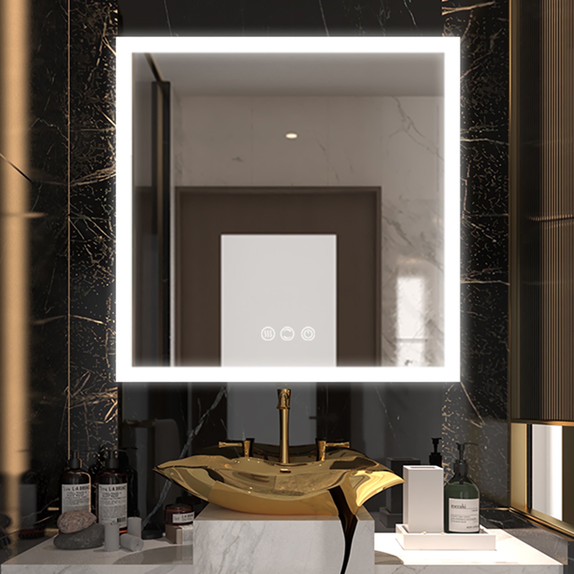 35 in. W x 35 in. H  Aluminium and Glass LED Bathroom Mirror with Defogger