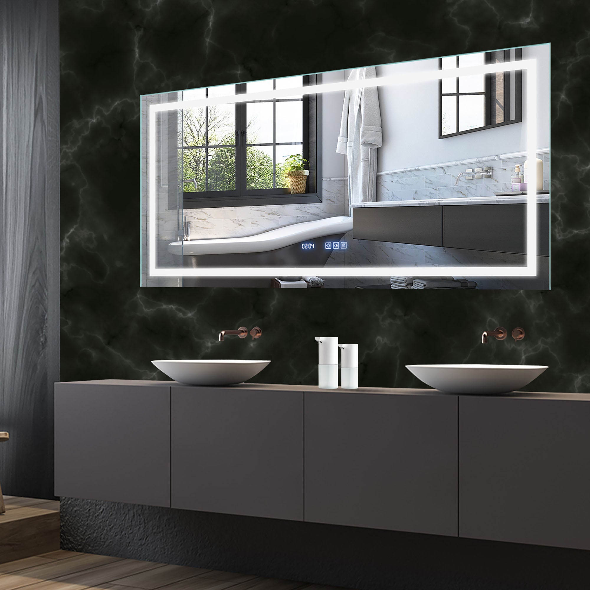 48 in. W x 36 in. H  Aluminium and Glass LED Bathroom Mirror with Defogger