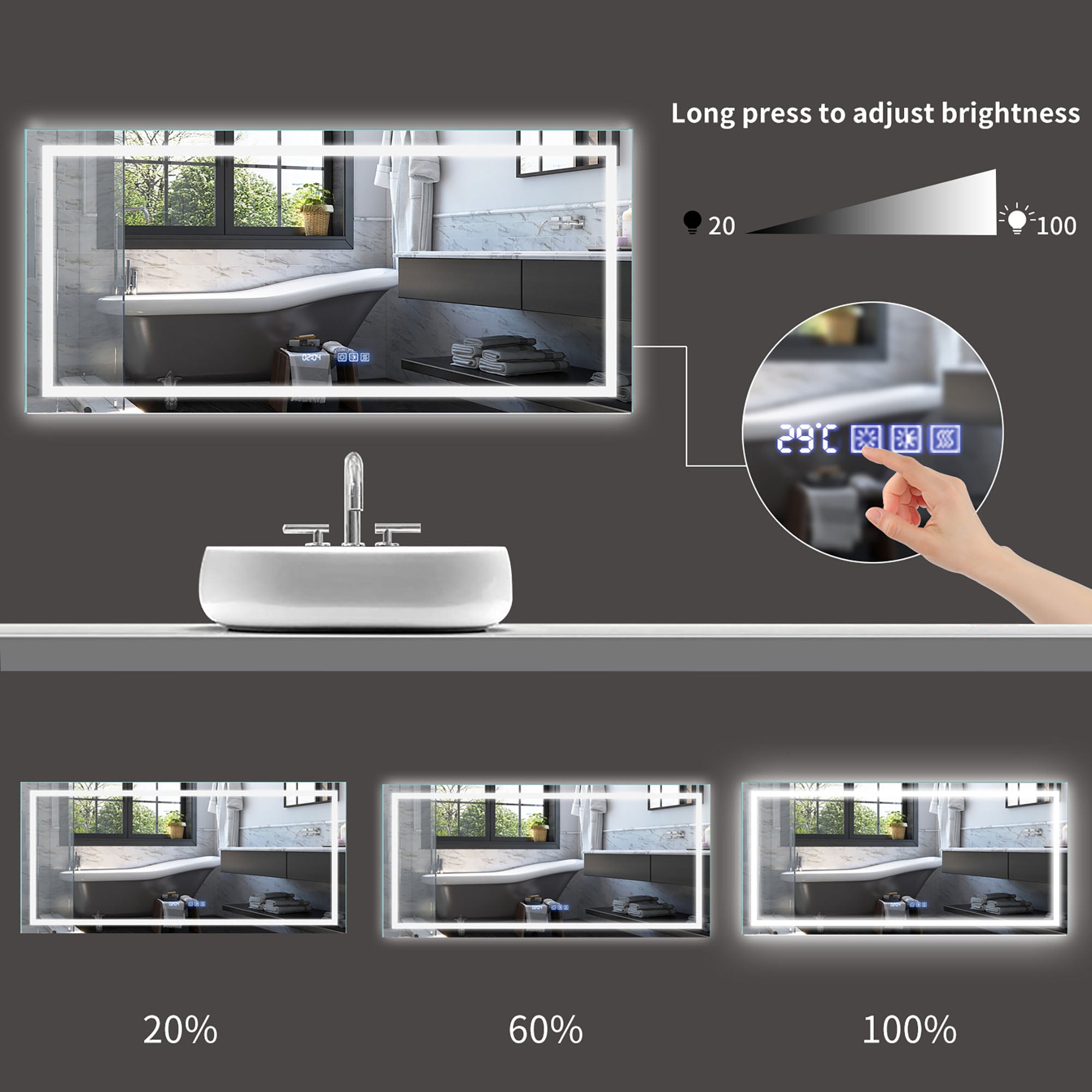 48 in. W x 36 in. H  Aluminium and Glass LED Bathroom Mirror with Defogger