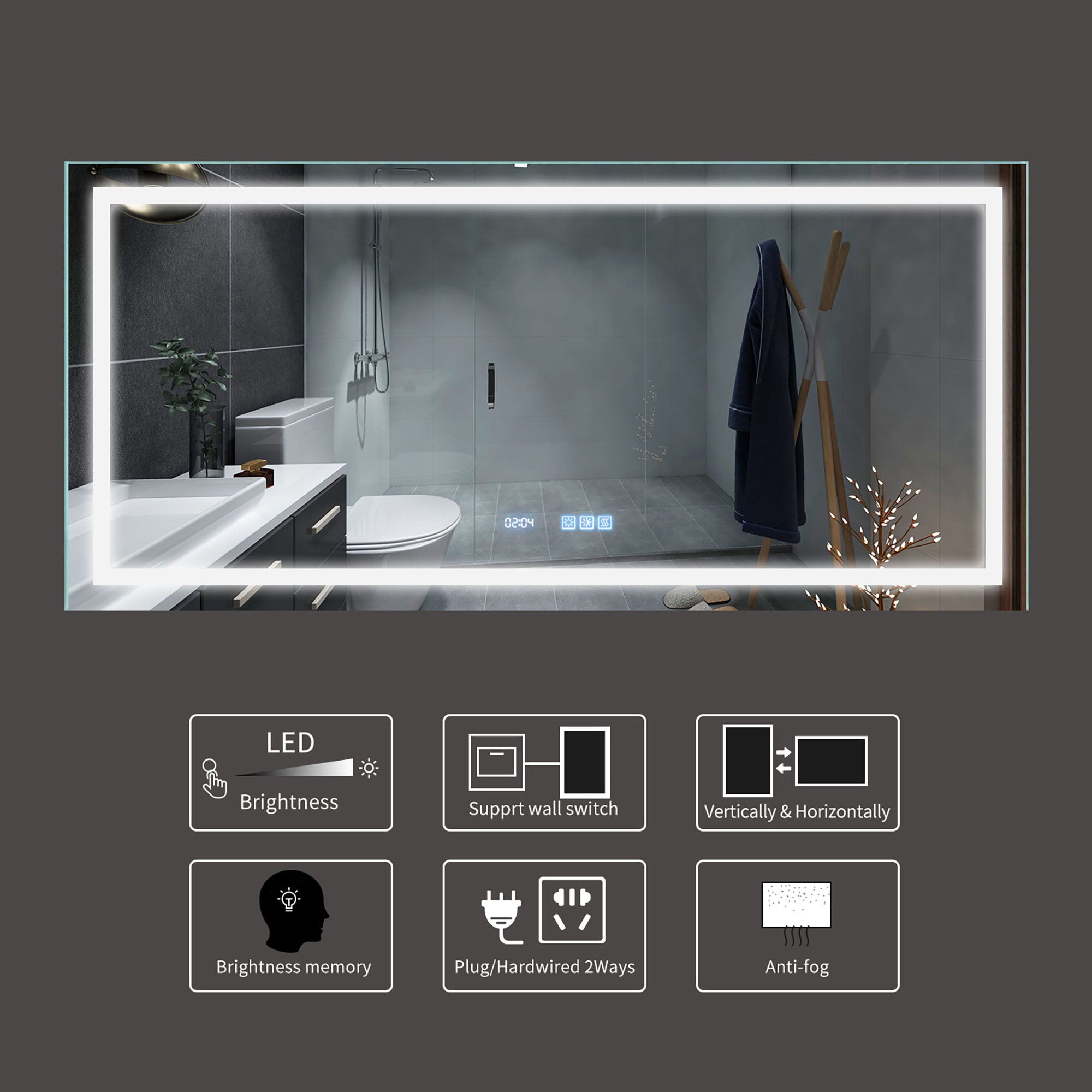 48 in. W x 36 in. H  Aluminium and Glass LED Bathroom Mirror with Defogger
