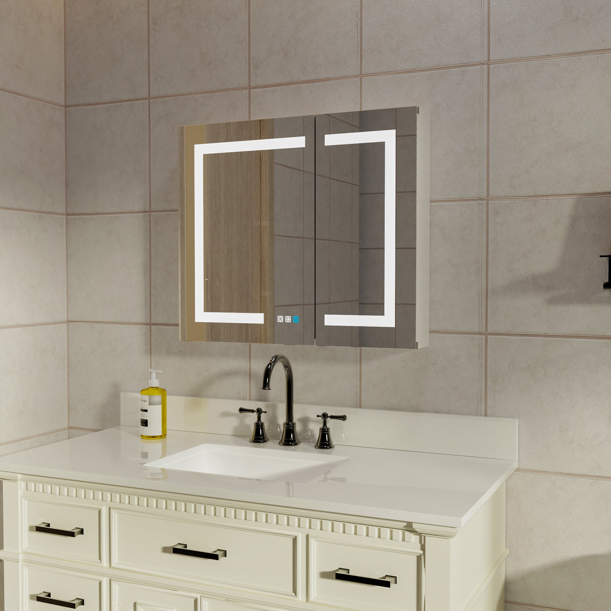 30" Aluminum Surface Mount Medicine Cabinet with Mirrors and Shelves