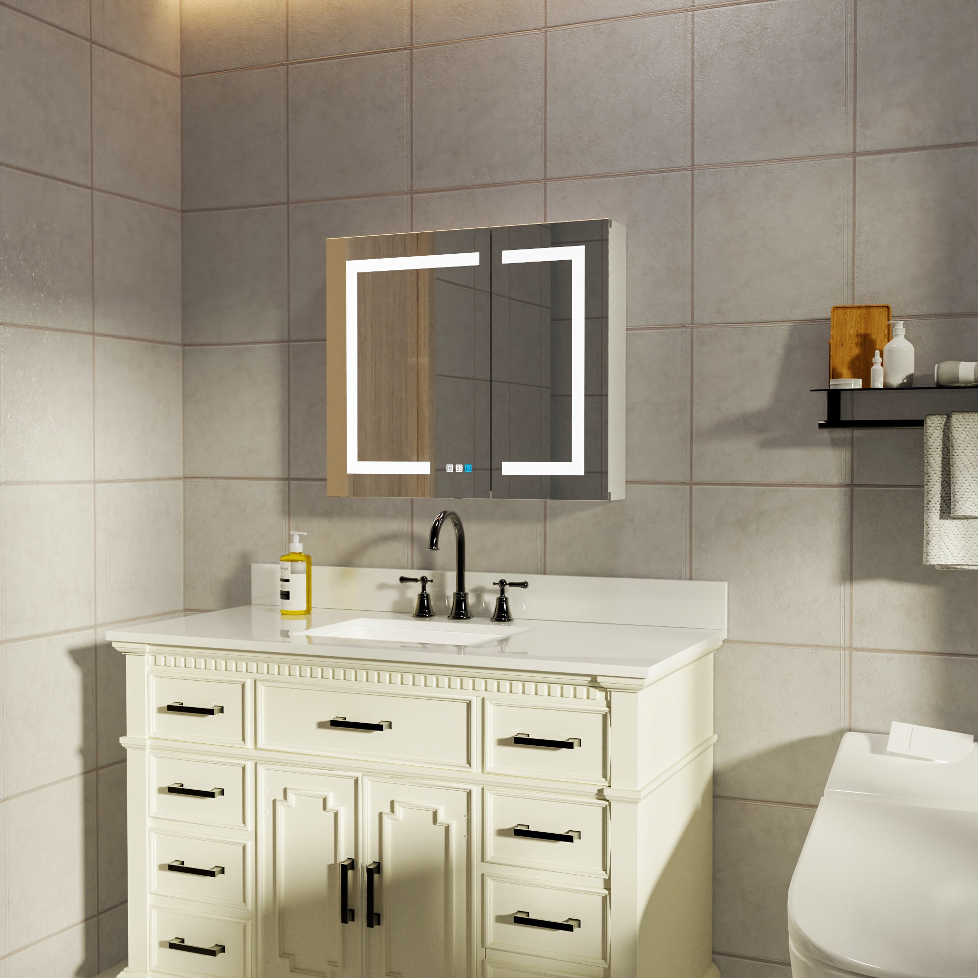 30" Aluminum Surface Mount Medicine Cabinet with Mirrors and Shelves