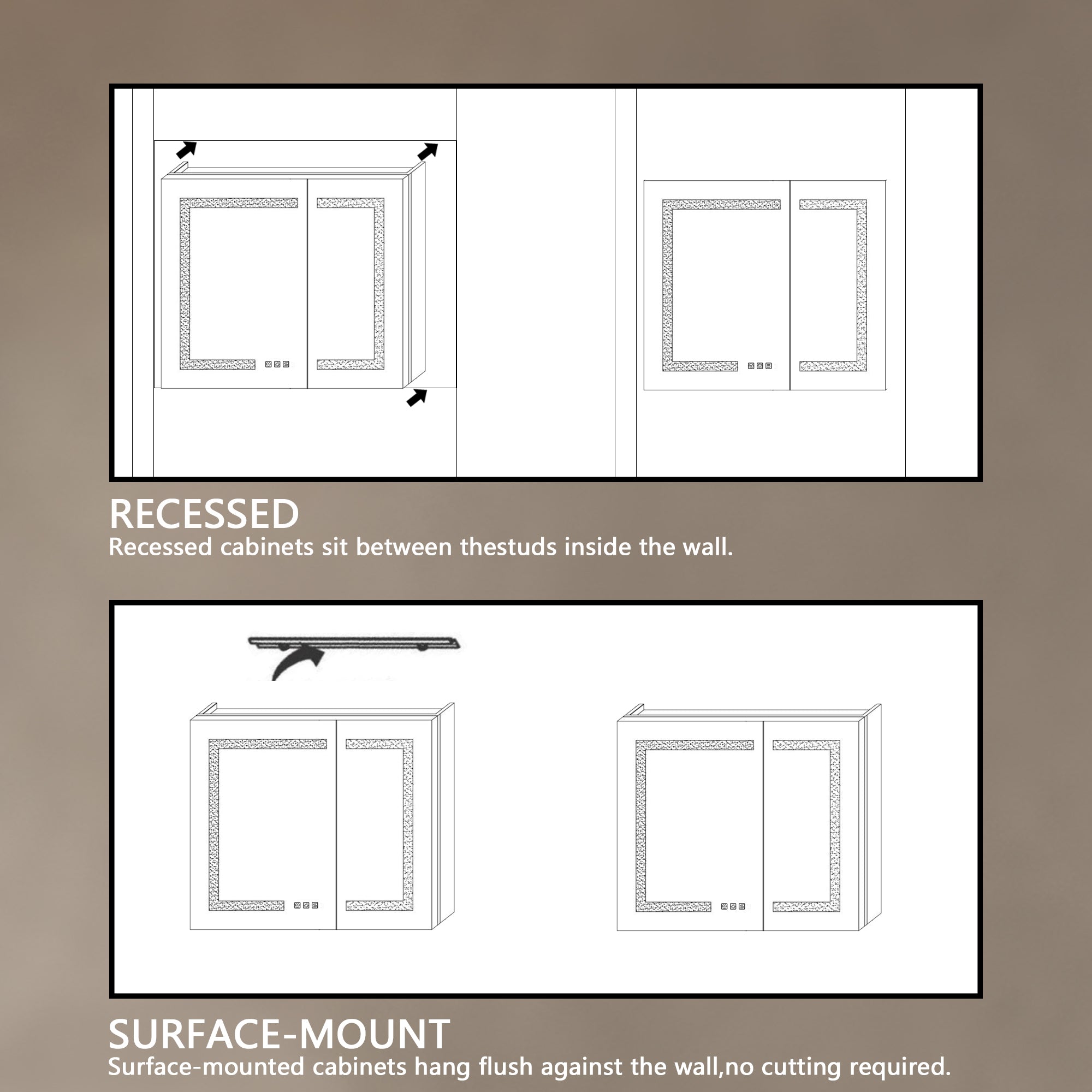 30" Aluminum Surface Mount Medicine Cabinet with Mirrors and Shelves