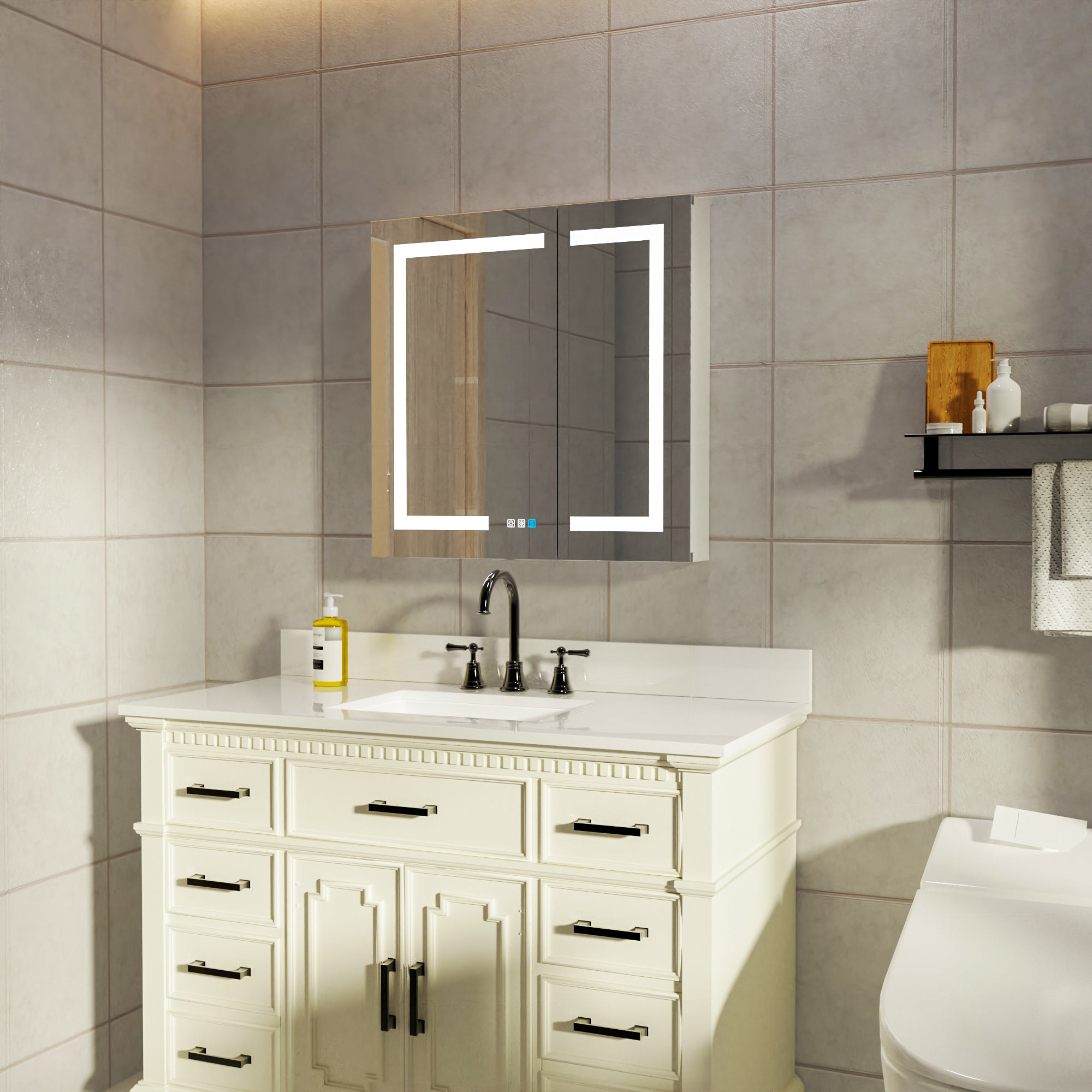 30" Aluminum Surface Mount Medicine Cabinet with Mirrors and Shelves