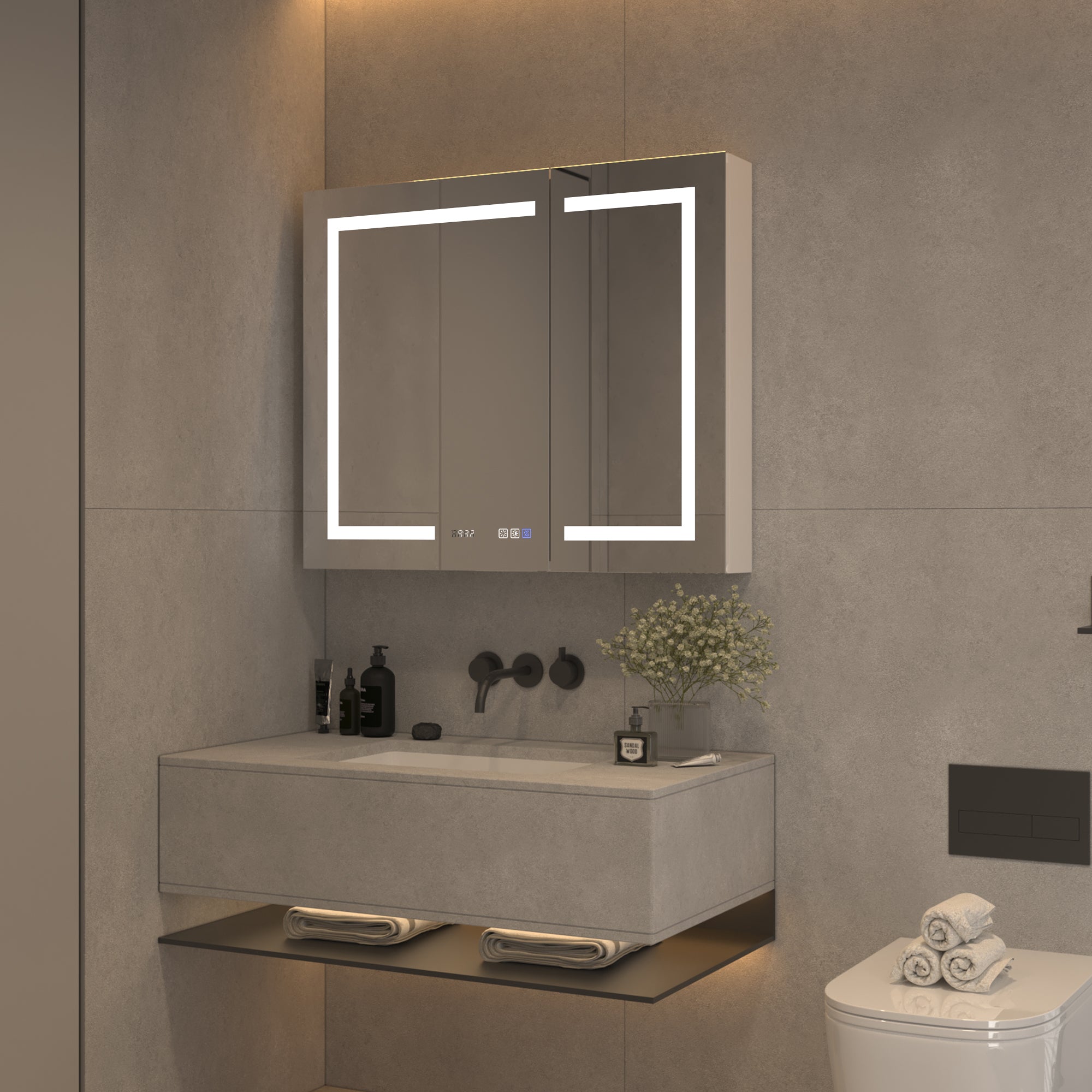 36" Aluminum Surface Mount Medicine Cabinet with Mirrors and Shelves