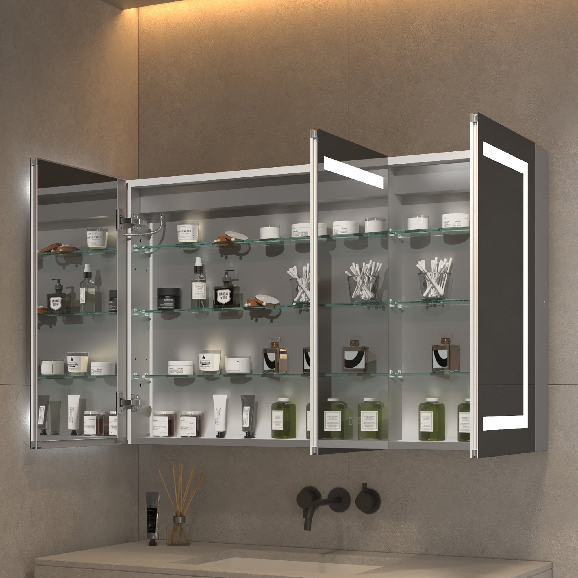 48" Aluminum Surface Mount Medicine Cabinet with Mirrors and Shelves