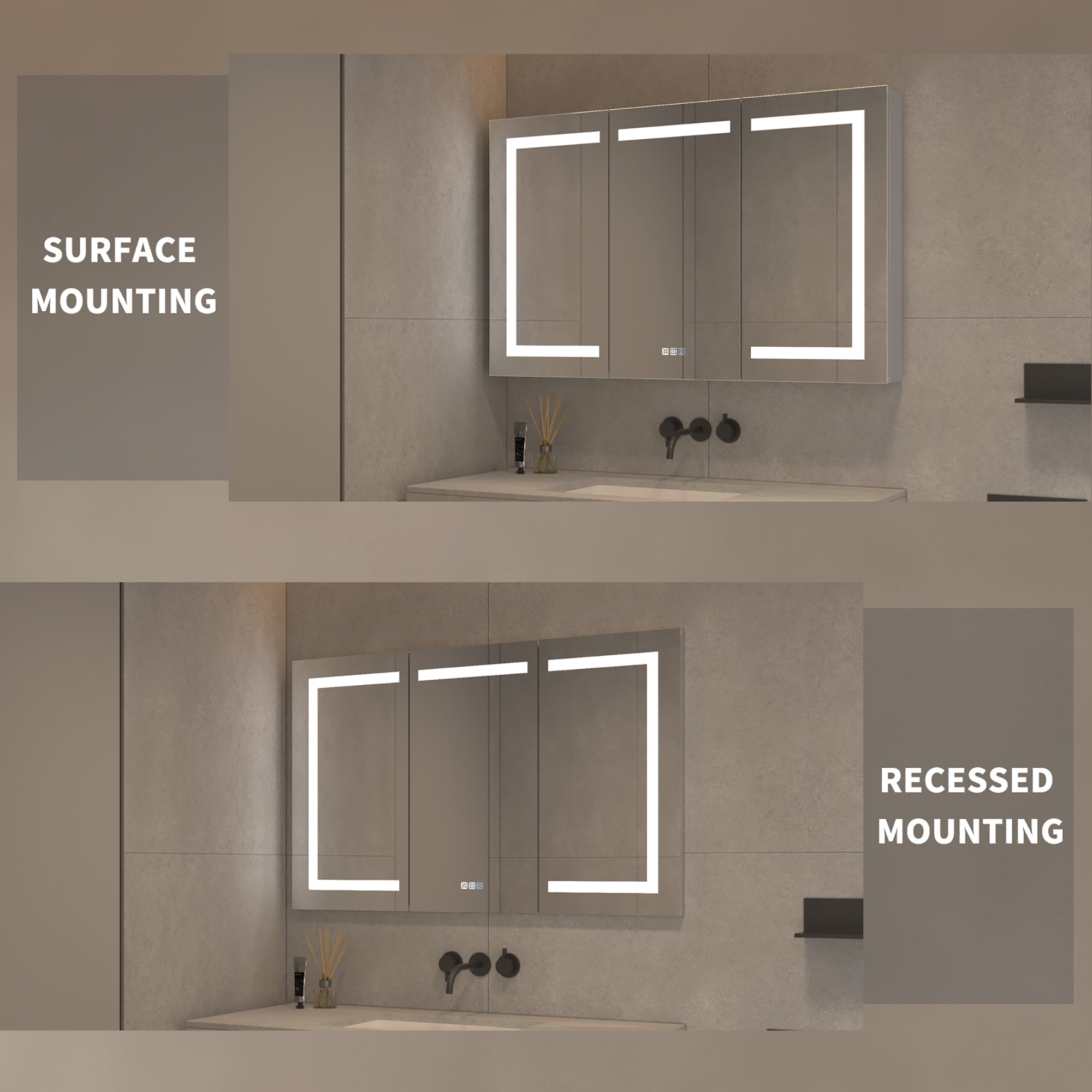 48" Aluminum Surface Mount Medicine Cabinet with Mirrors and Shelves