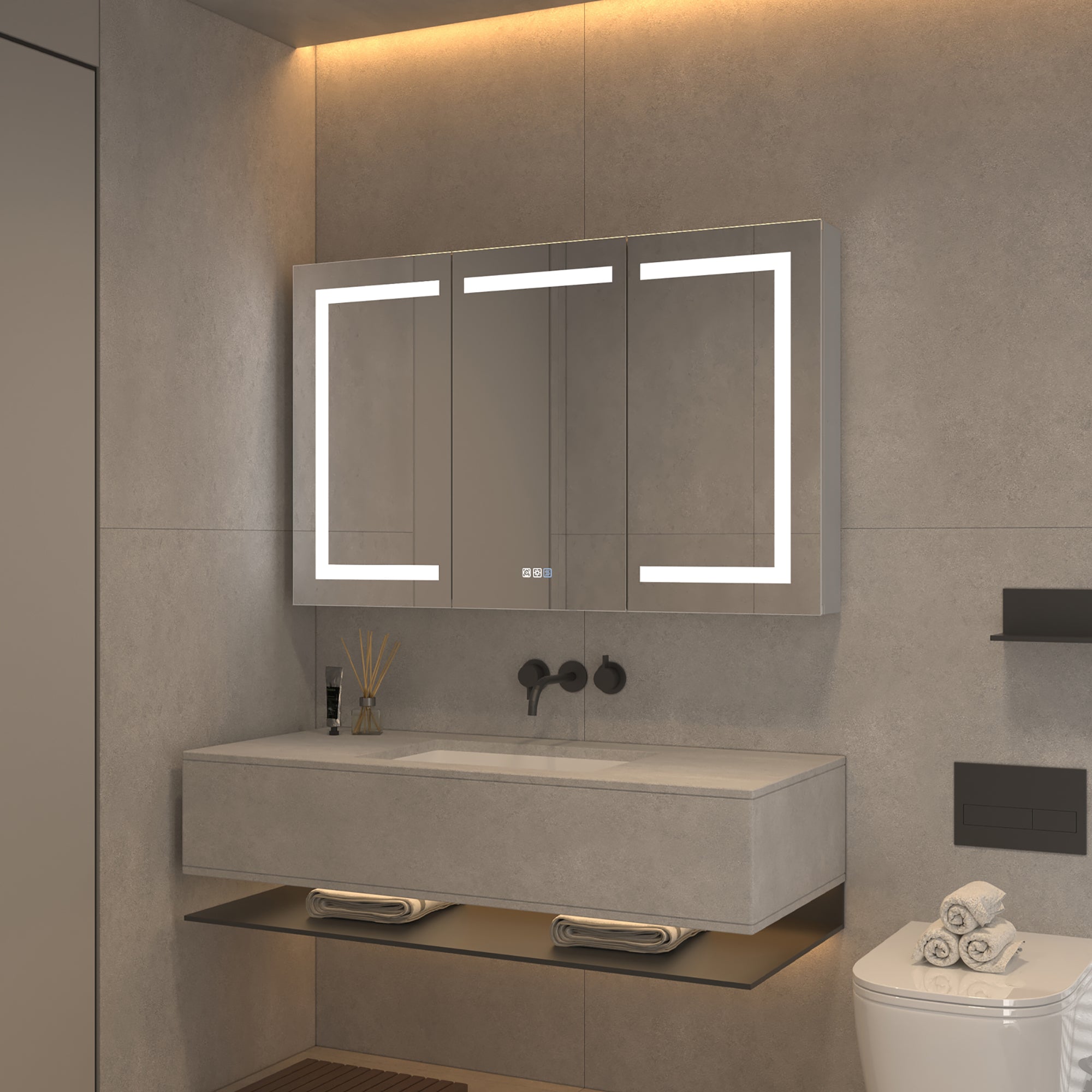 48" Aluminum Surface Mount Medicine Cabinet with Mirrors and Shelves