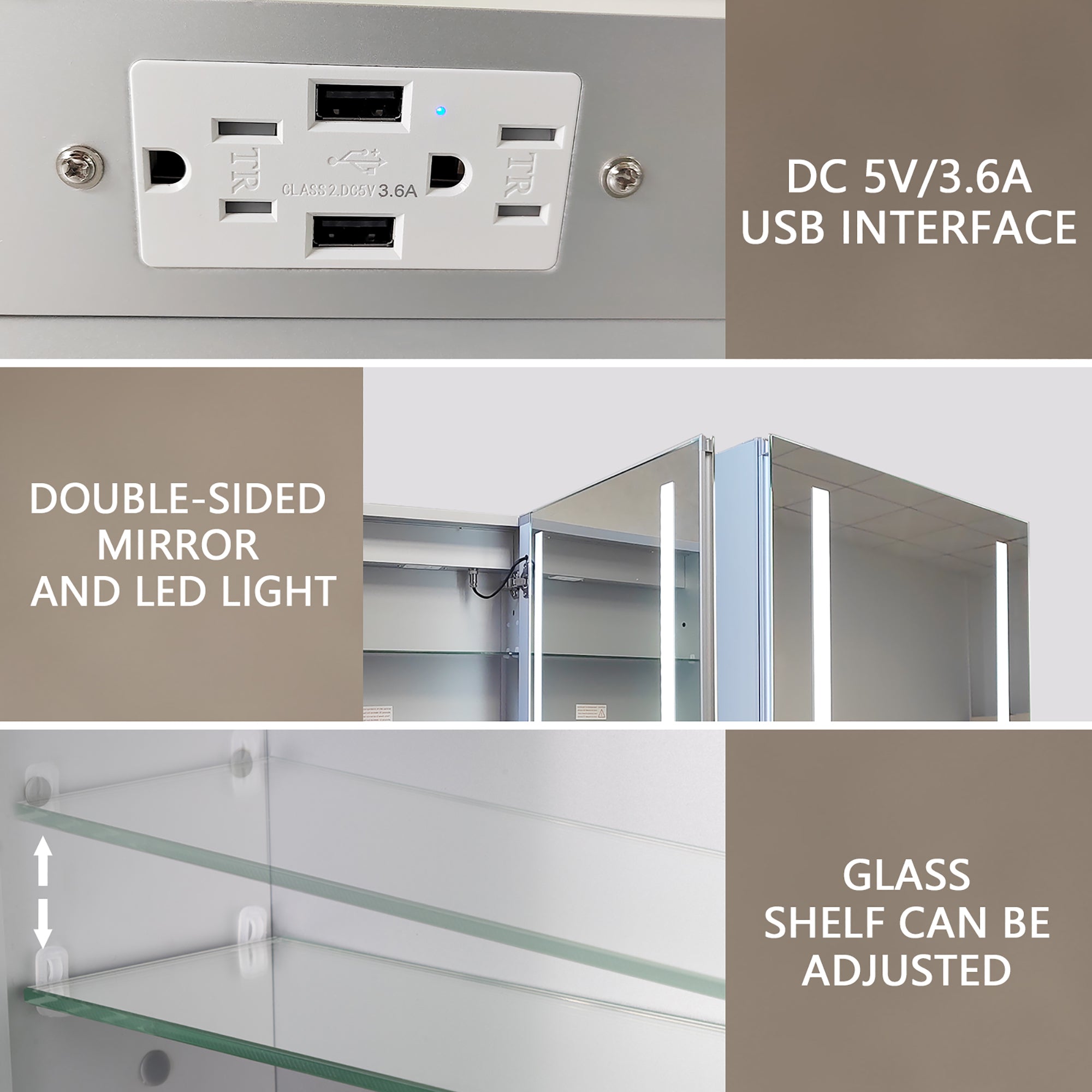 20" Aluminum Surface Mount Medicine Cabinet with Mirrors and Shelves
