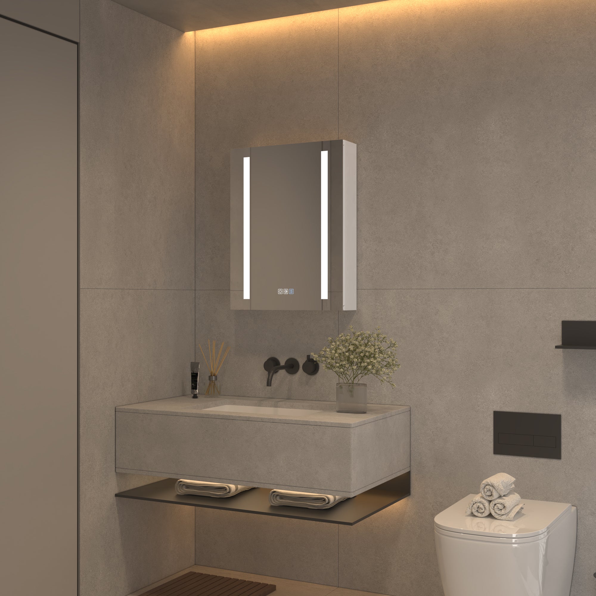 20" Aluminum Surface Mount Medicine Cabinet with Mirrors and Shelves