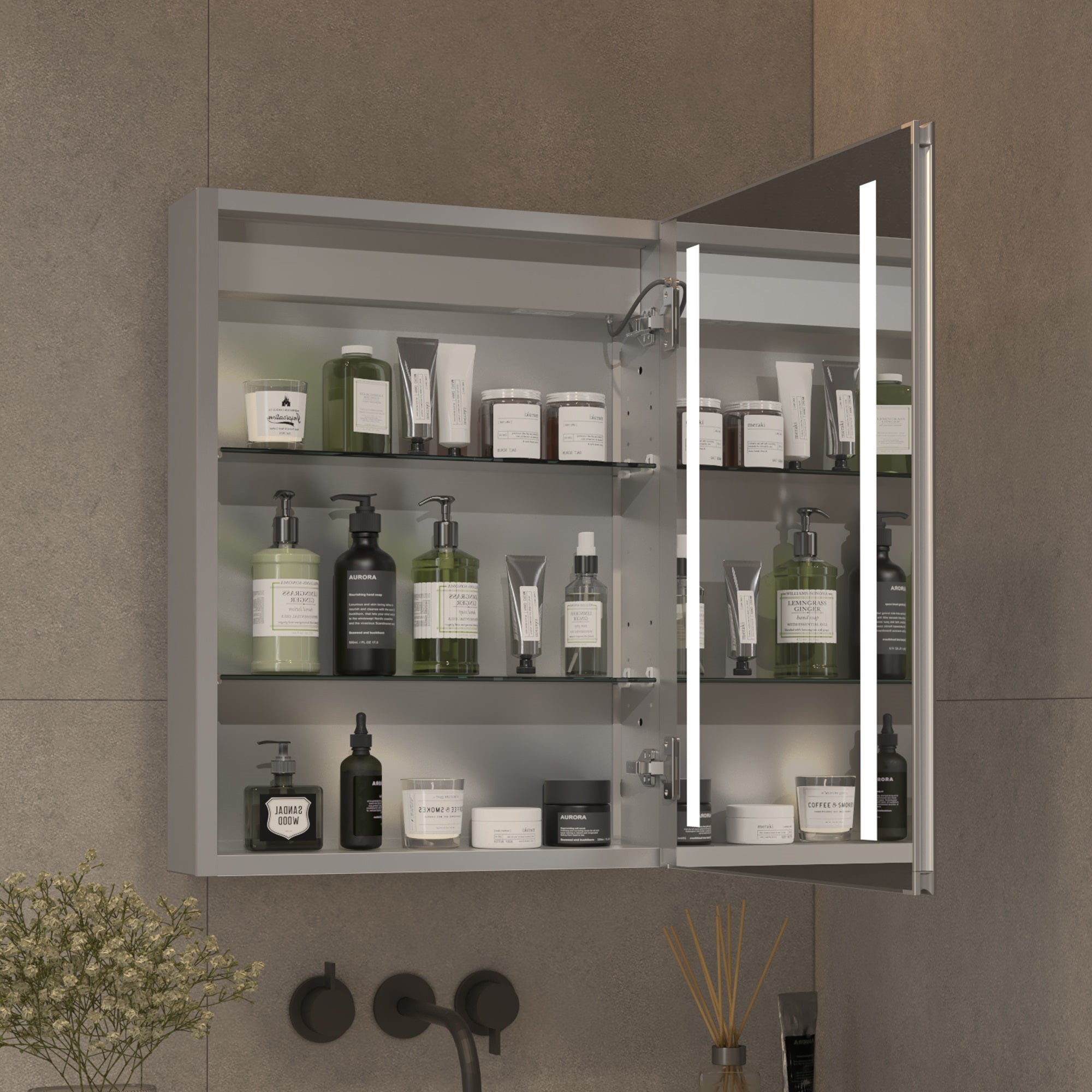20" Aluminum Surface Mount Medicine Cabinet with Mirrors and Shelves