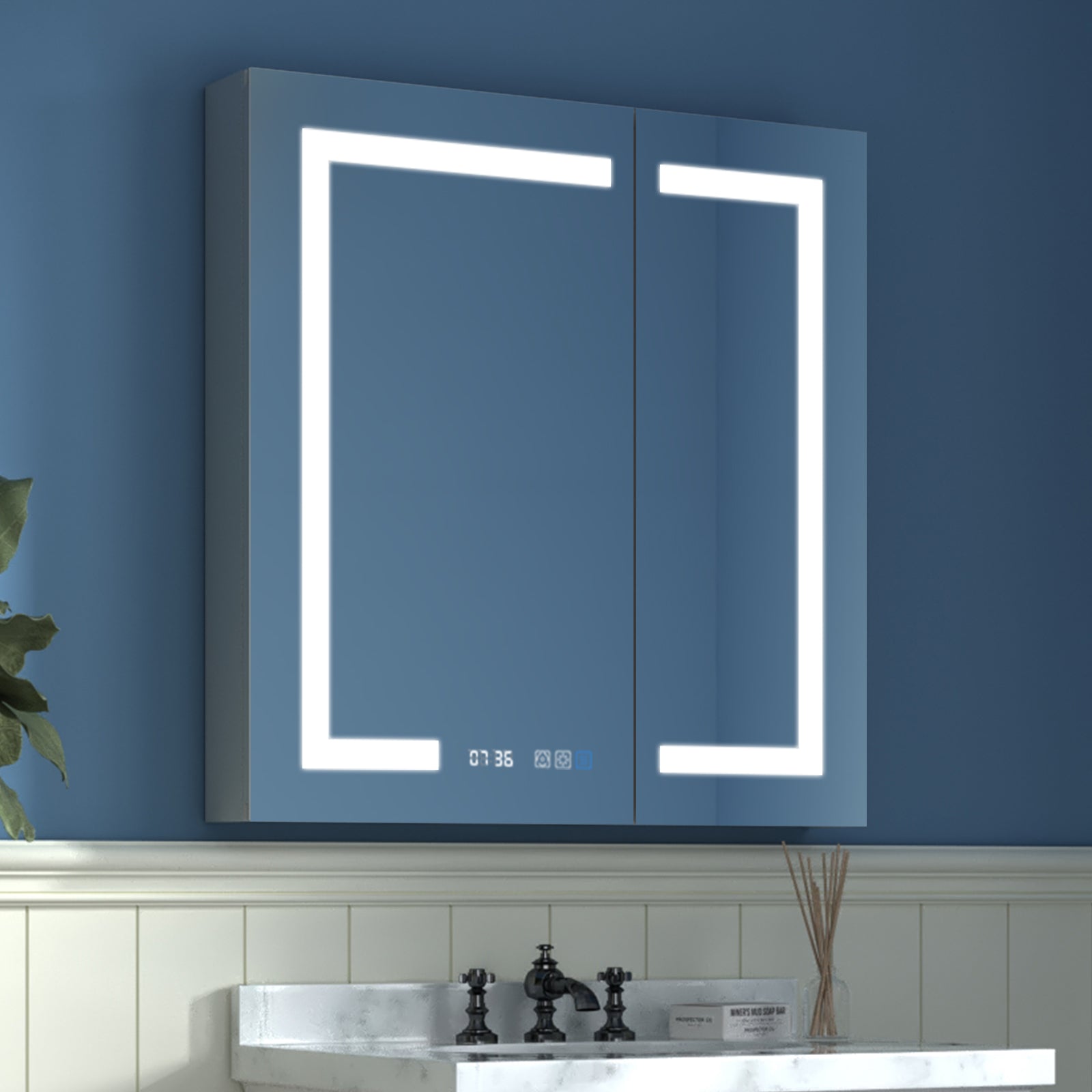 Aluminum Surface Mount/Recessed LED Medicine Cabinet with Mirror,  Outlet and Shelves