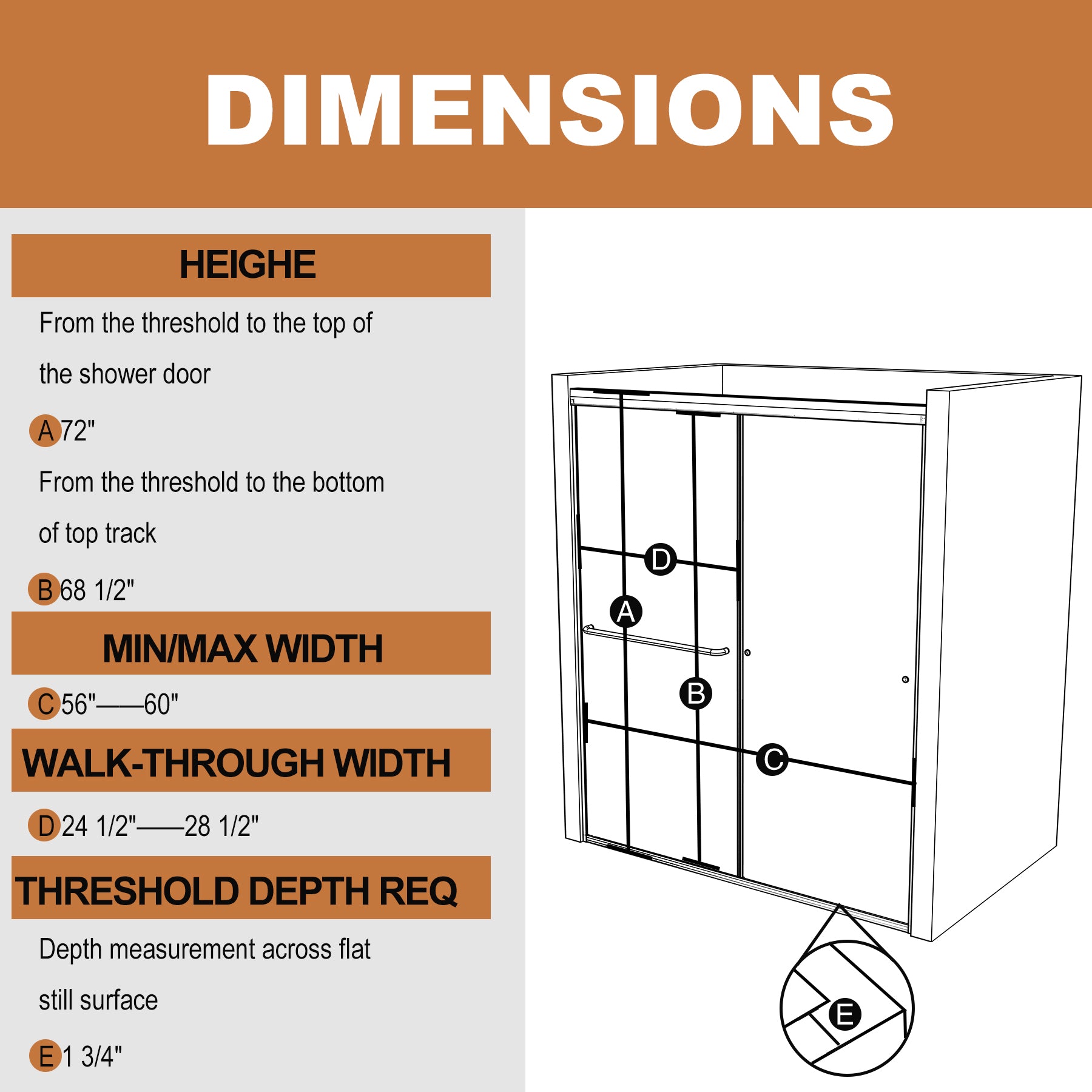 Semi-Frameless Double Sliding Shower Door With Clear Glass