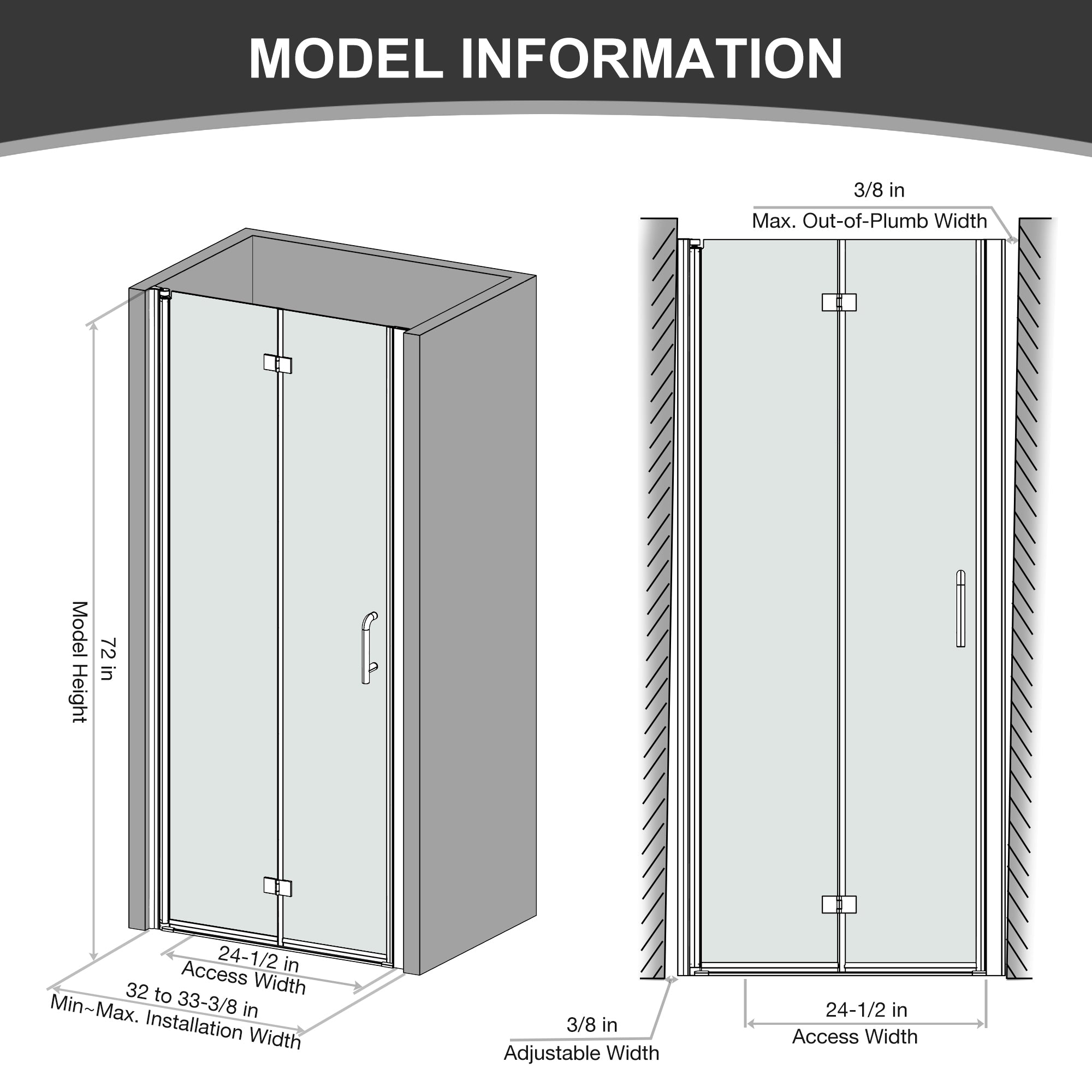32 in. W x 72 in. H Semi-Frameless Bi-Fold Shower Door in Chrome with Clear Glass