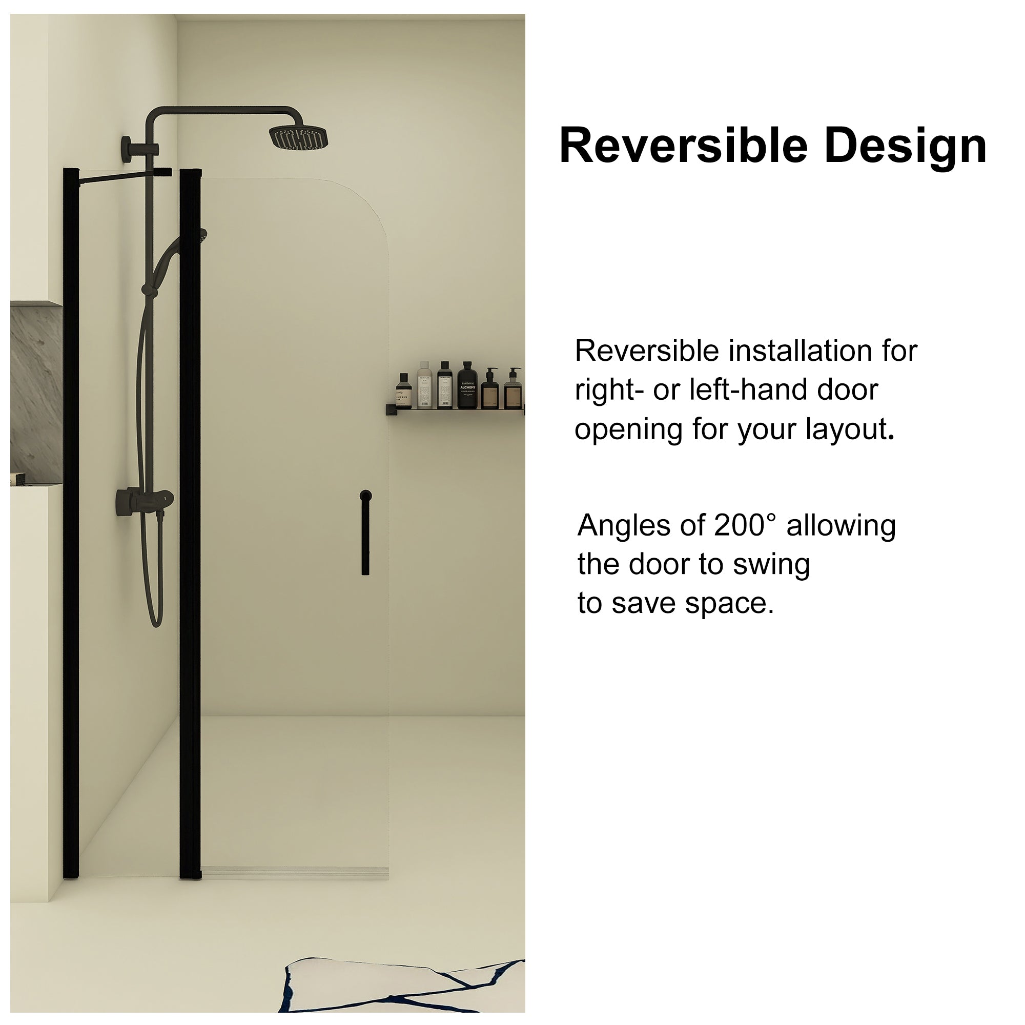 34 in. W x 72 in. H Pivot Shower Door in Matte Black with Clear Tempered Glass