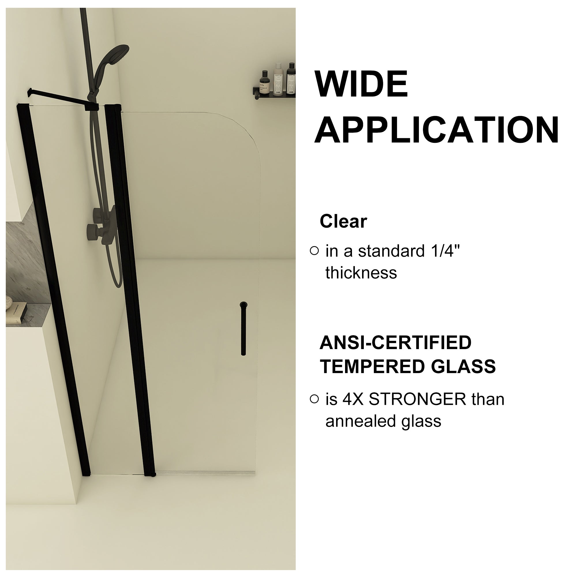 34 in. W x 72 in. H Pivot Shower Door in Matte Black with Clear Tempered Glass