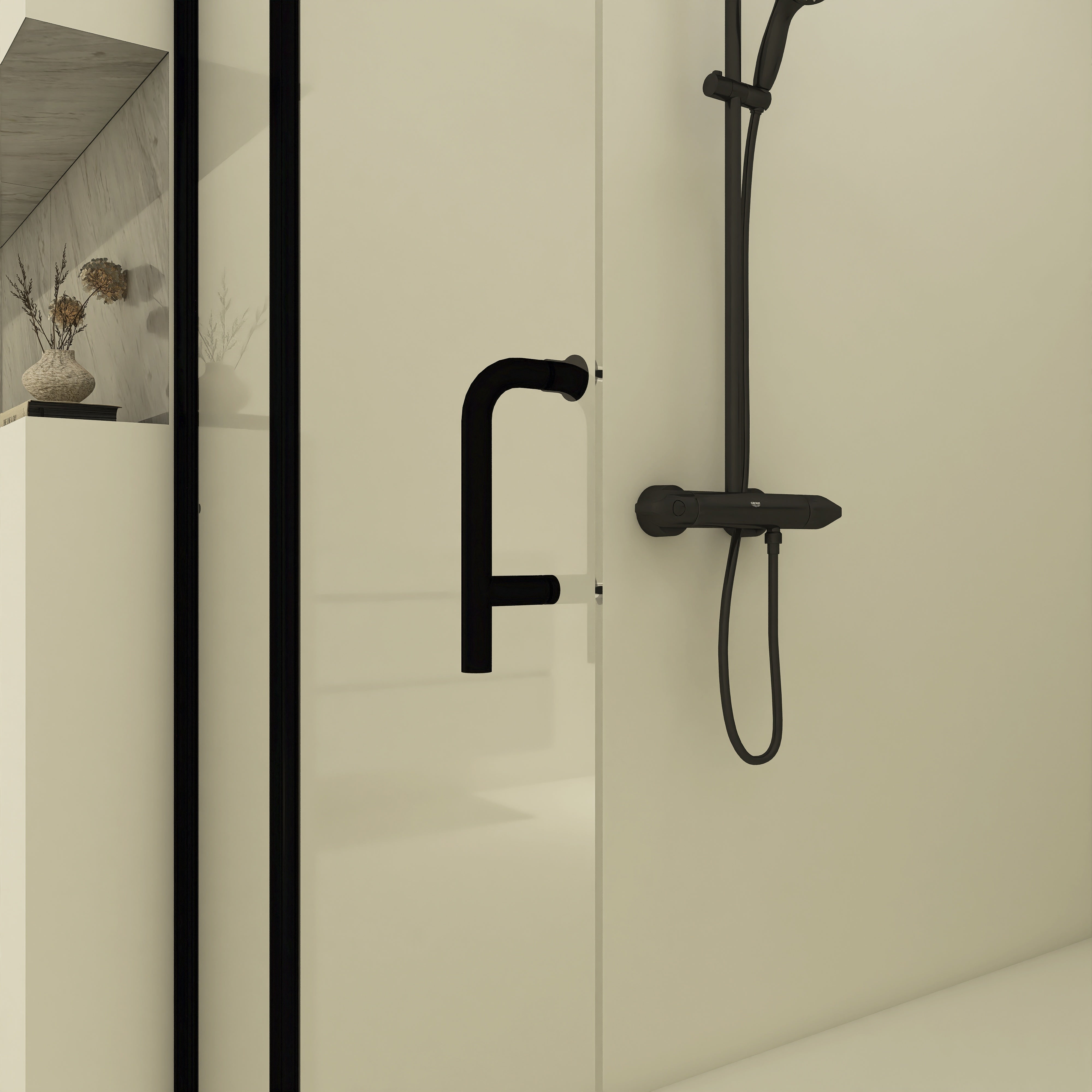 34 in. W x 72 in. H Pivot Shower Door in Matte Black with Clear Tempered Glass