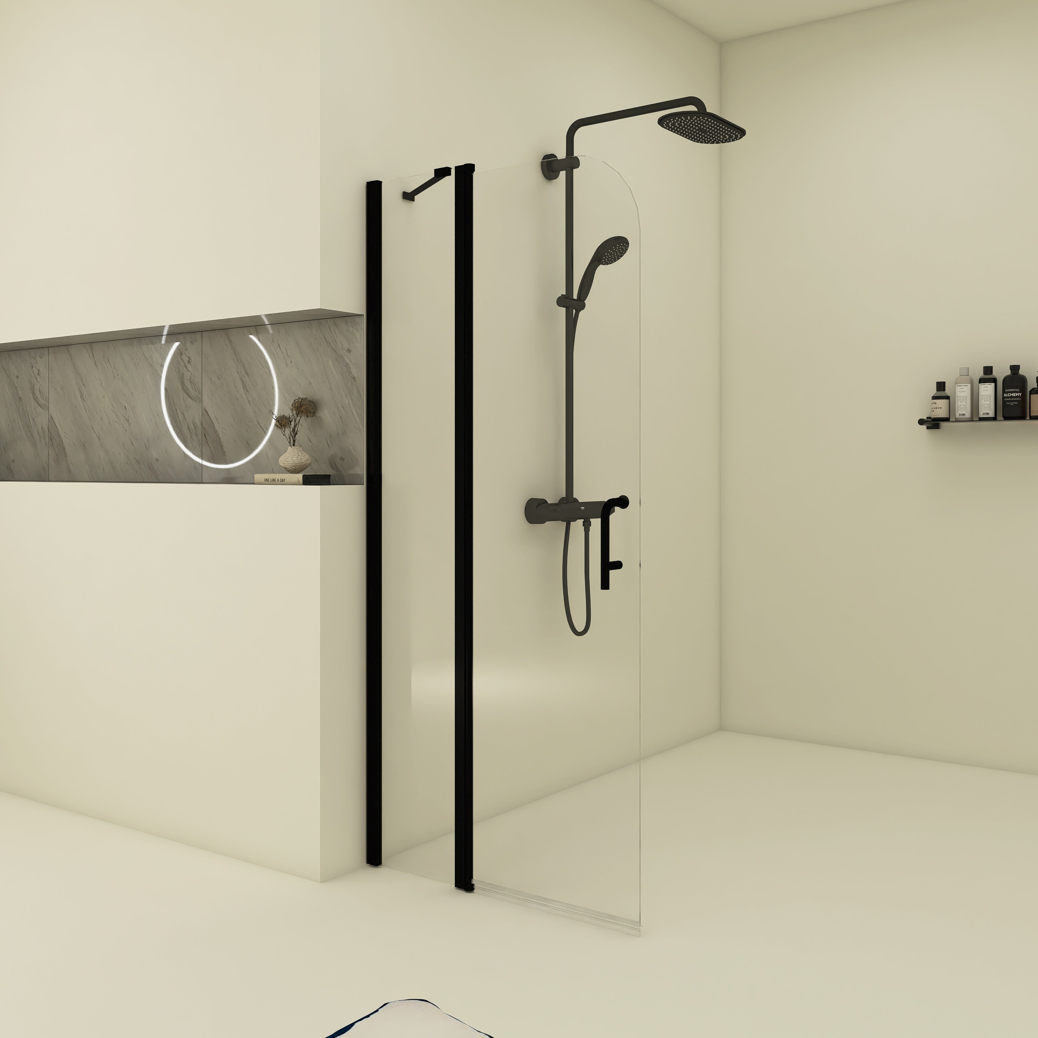 34 in. W x 72 in. H Pivot Shower Door in Matte Black with Clear Tempered Glass