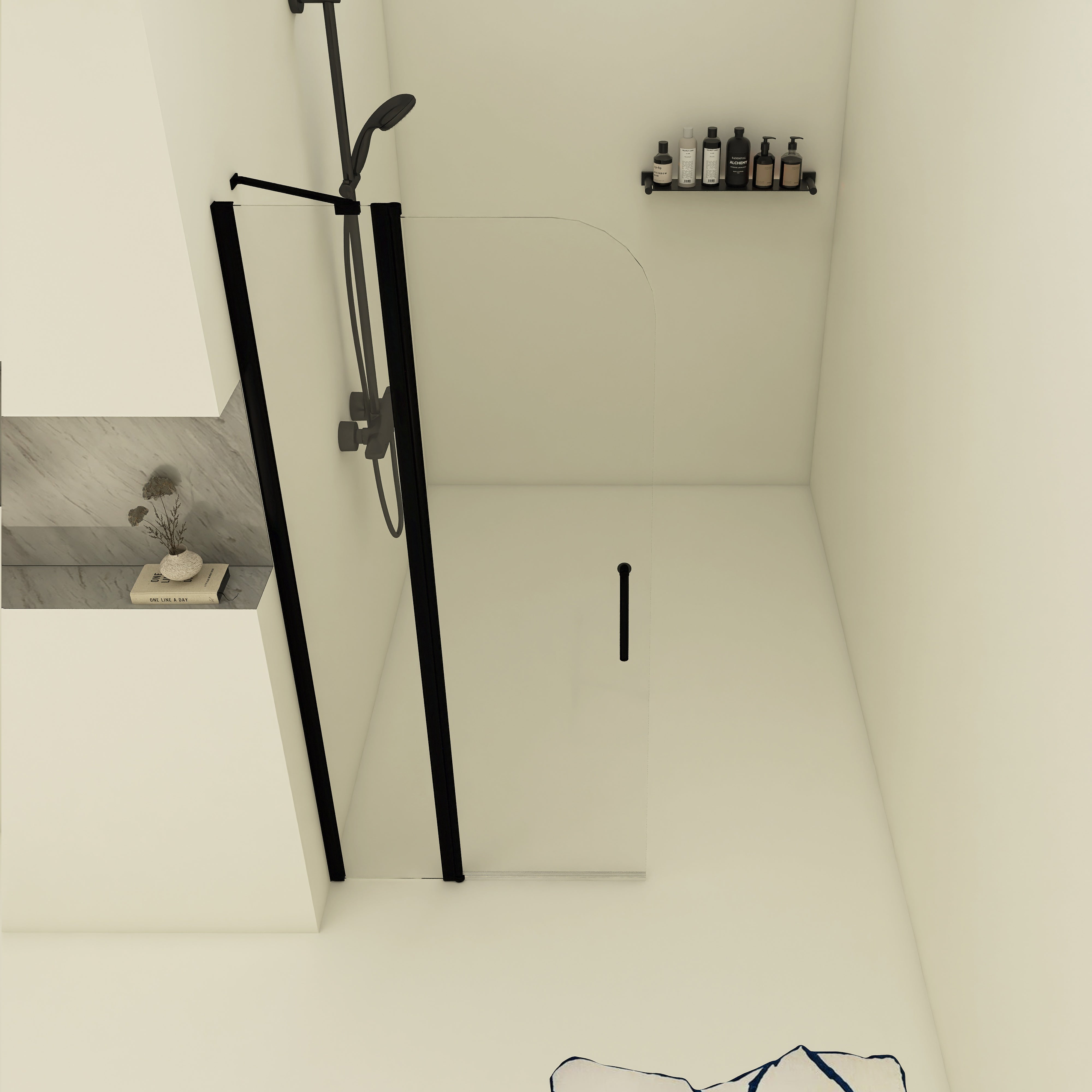 34 in. W x 72 in. H Pivot Shower Door in Matte Black with Clear Tempered Glass