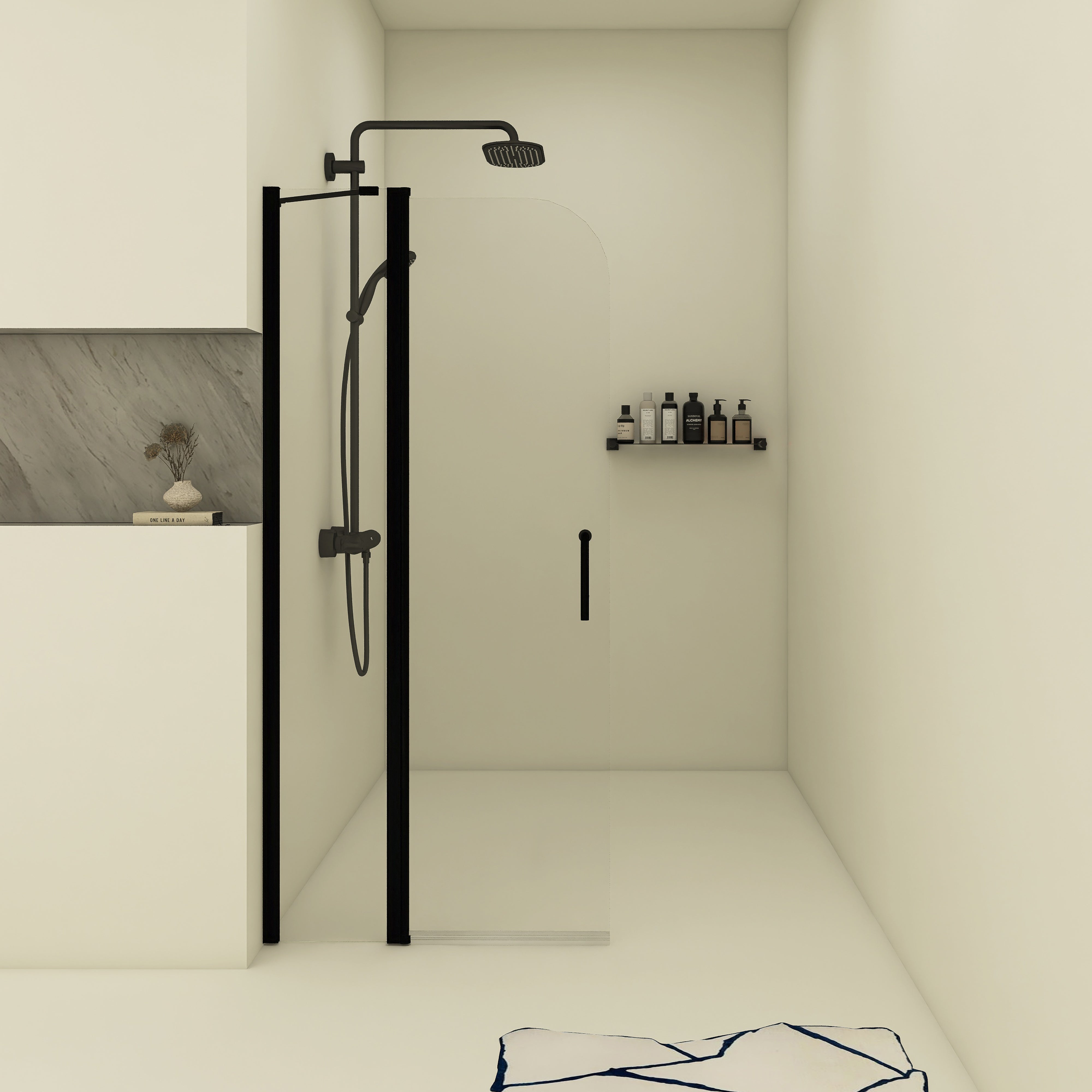 34 in. W x 72 in. H Pivot Shower Door in Matte Black with Clear Tempered Glass