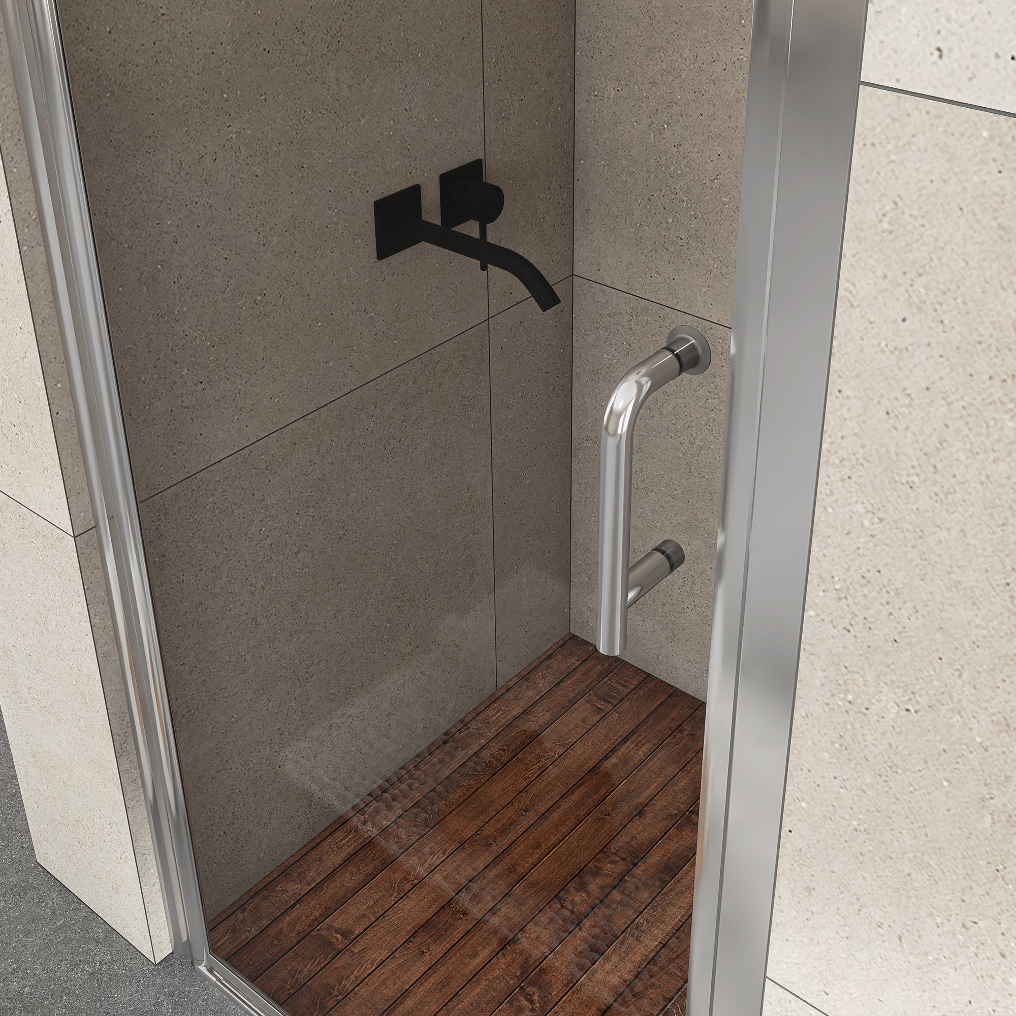 Semi-Frameless Pivot Shower Door in Chrome With Clear Glass