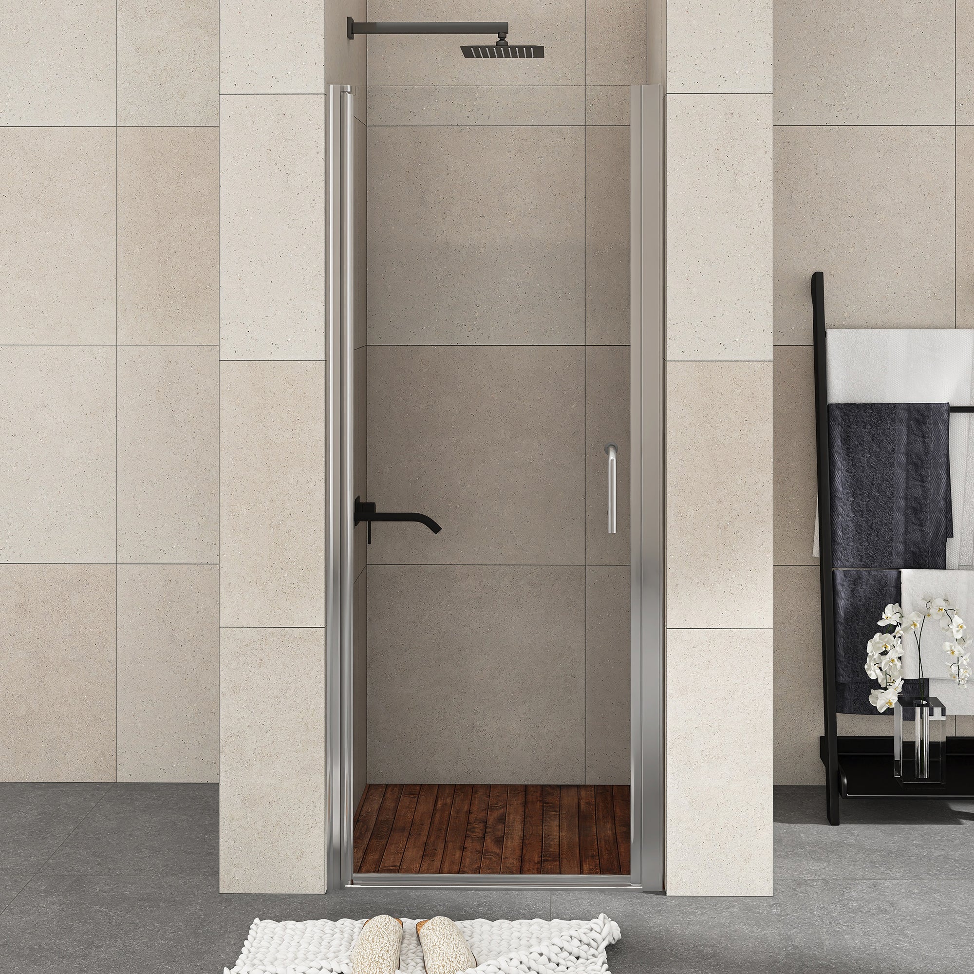 Semi-Frameless Pivot Shower Door in Chrome With Clear Glass