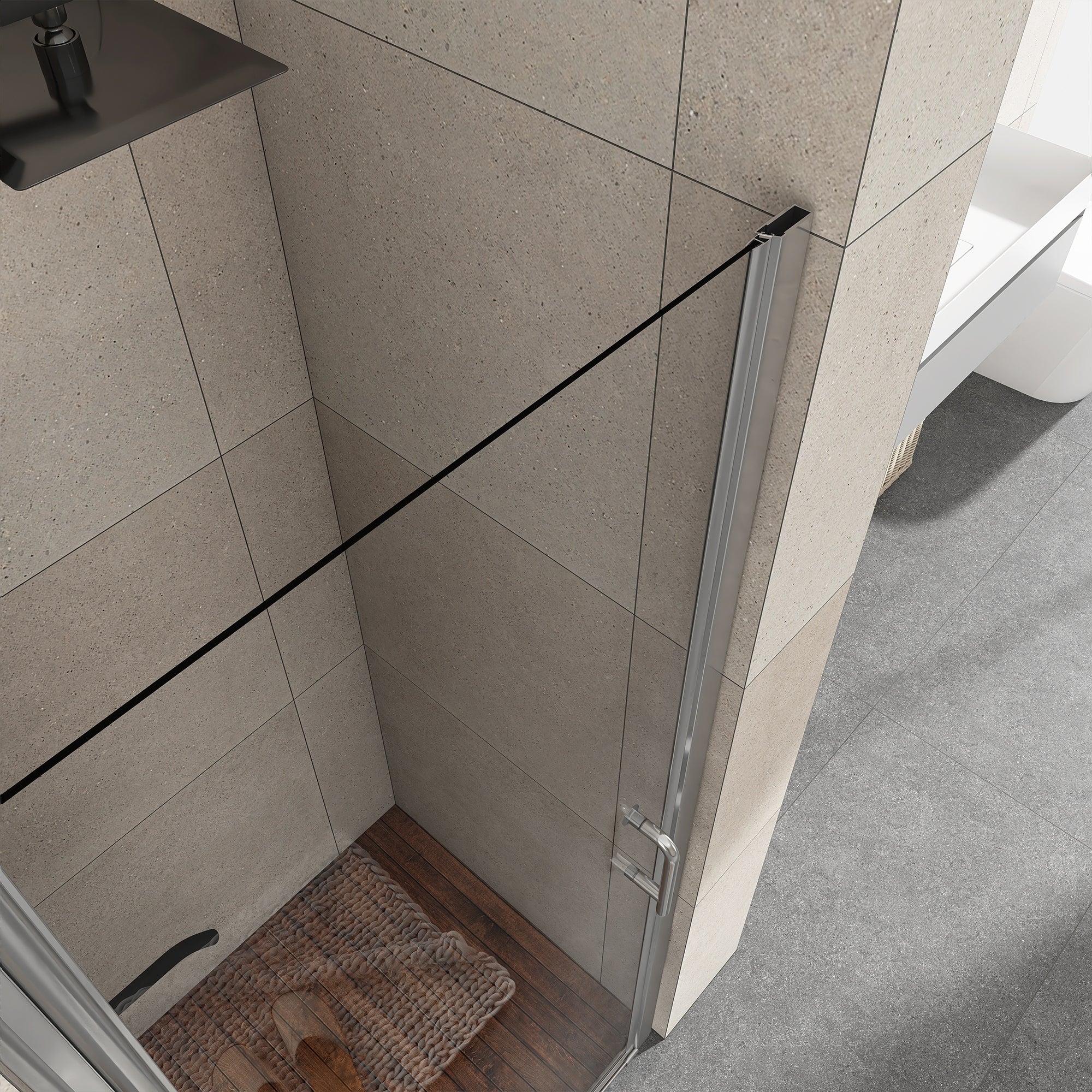 Semi-Frameless Pivot Shower Door in Chrome With Clear Glass
