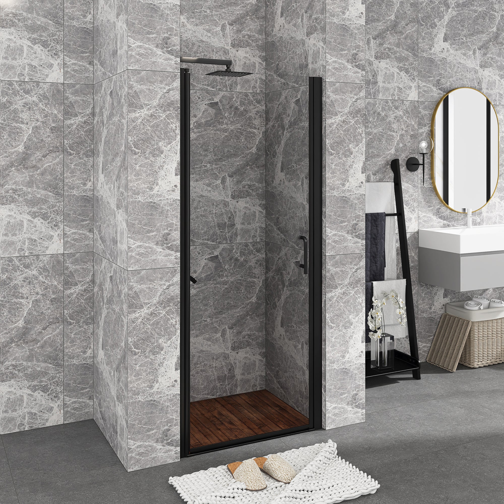 Semi-Frameless Pivot Shower Door in Chrome With Clear Glass