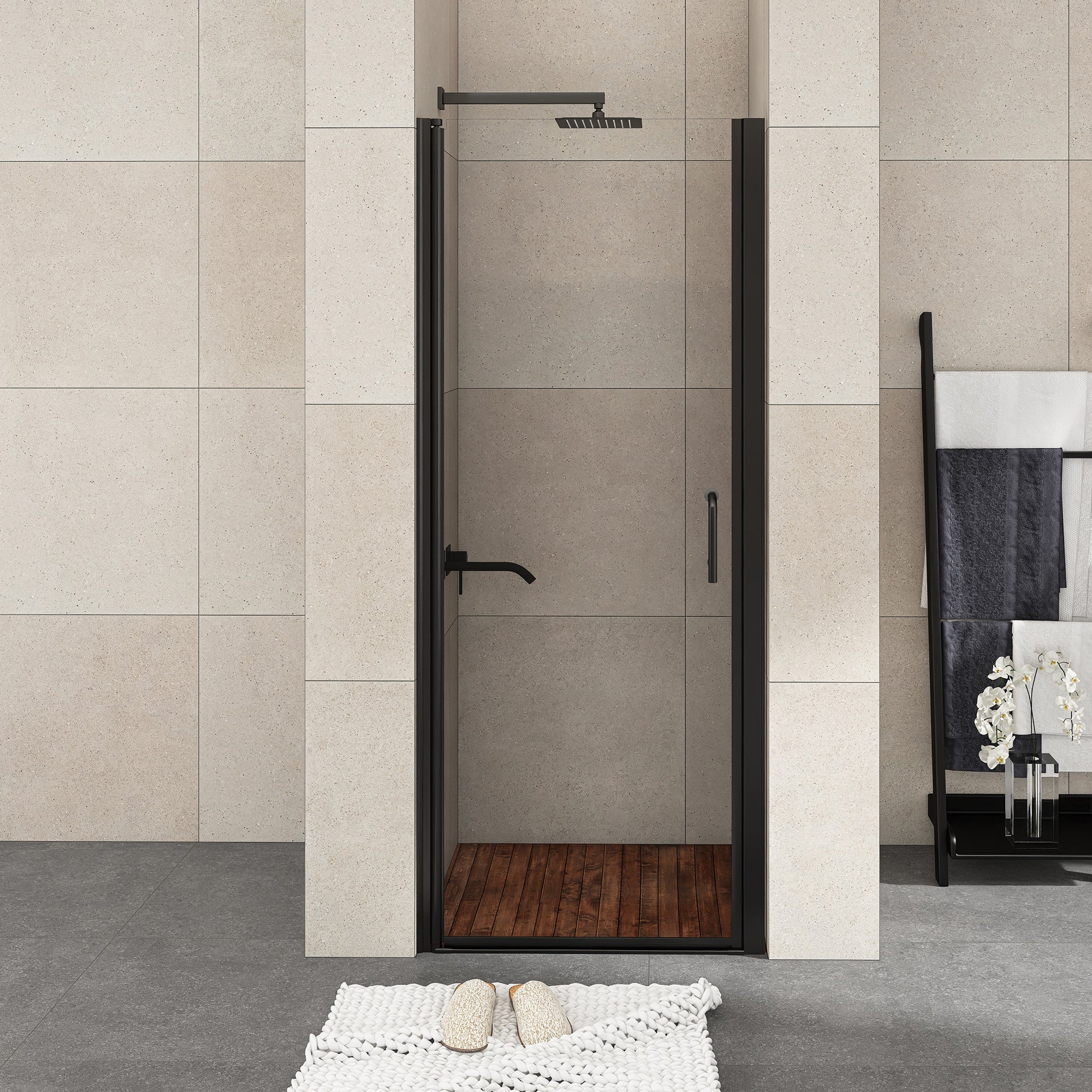 Semi-Frameless Pivot Shower Door in Chrome With Clear Glass