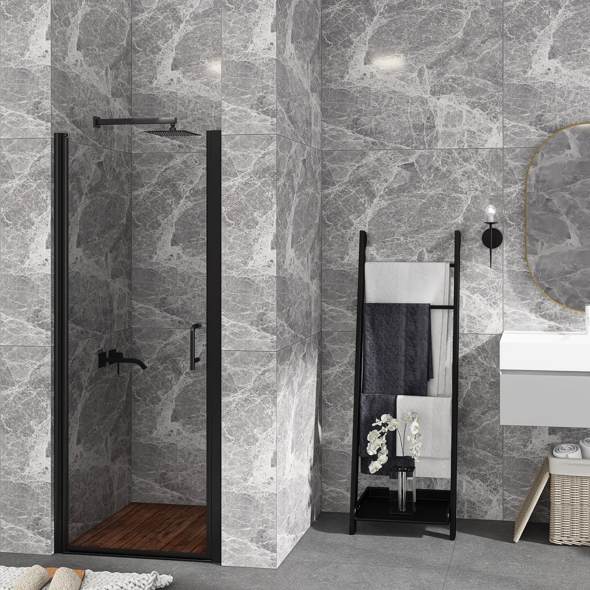 Semi-Frameless Pivot Shower Door in Chrome With Clear Glass
