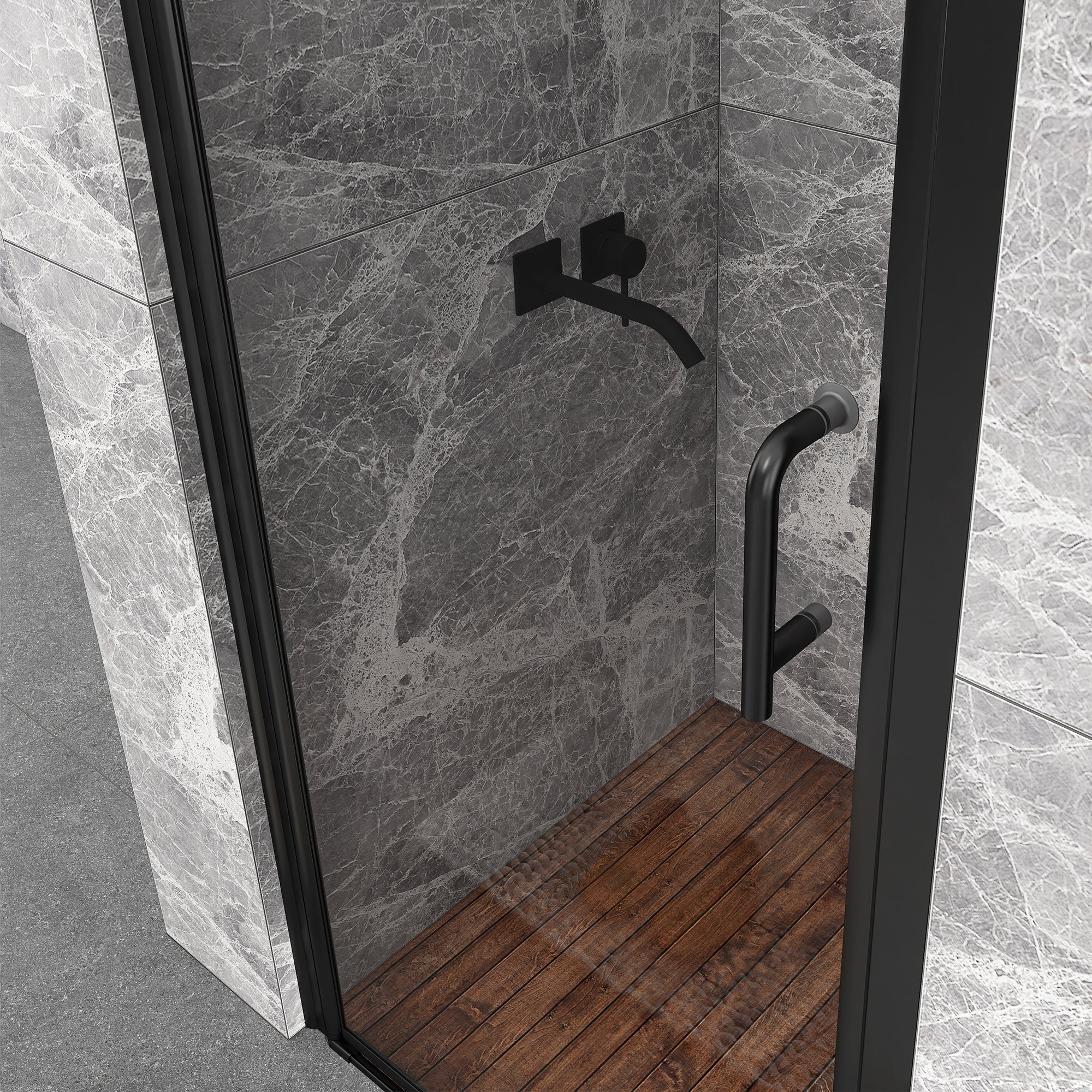 Semi-Frameless Pivot Shower Door in Chrome With Clear Glass