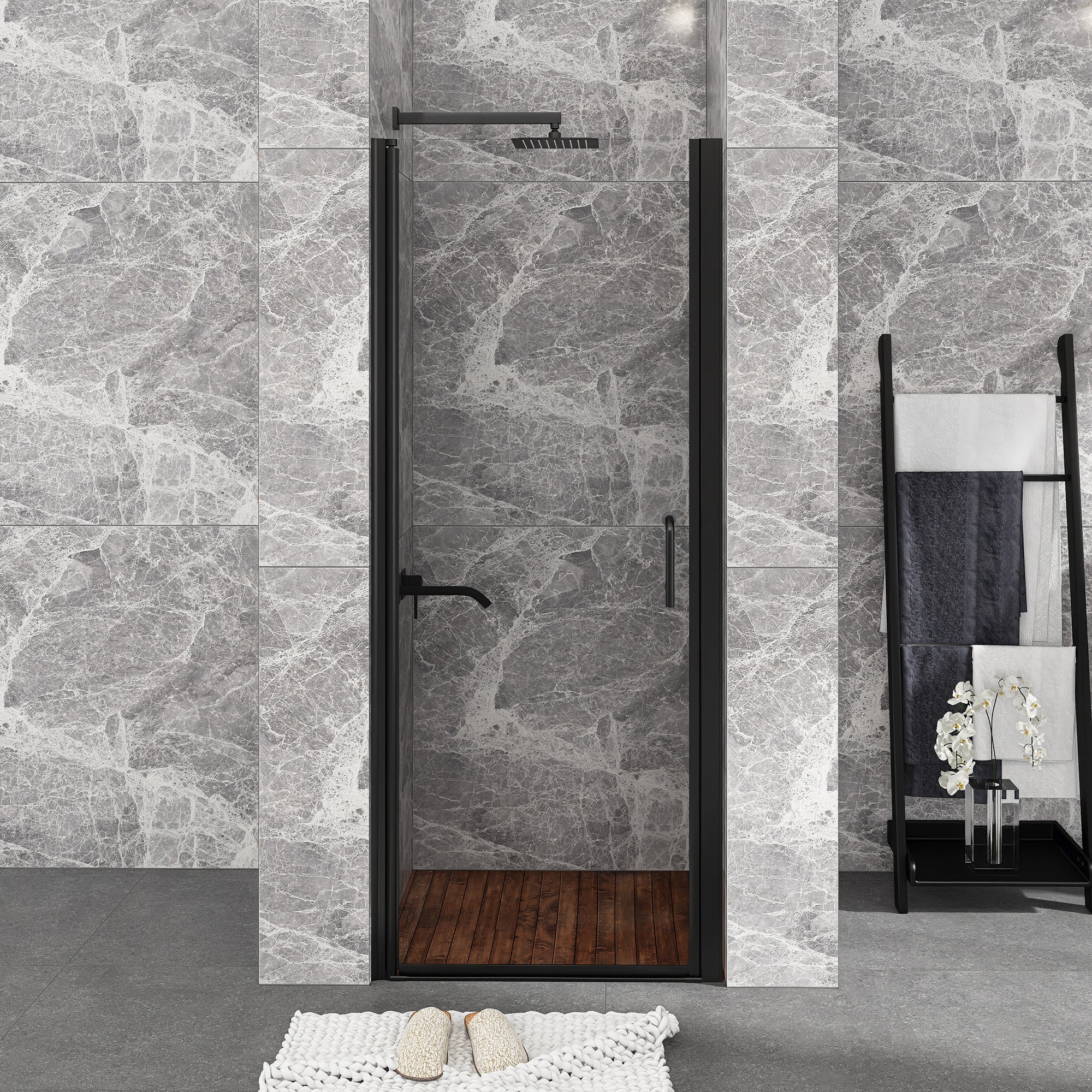 Semi-Frameless Pivot Shower Door in Chrome With Clear Glass