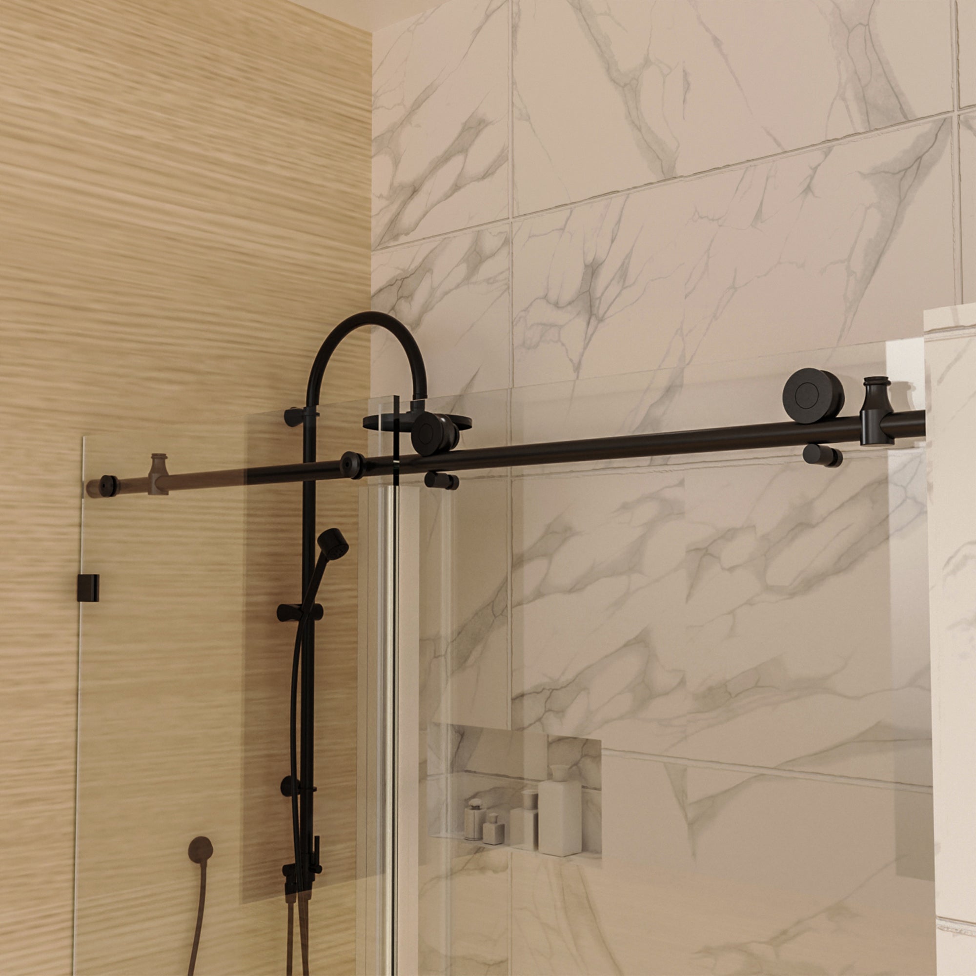 34 in. W X 72 in. H Semi-Frameless Pivot Shower Door in Matte Black with Clear Glass