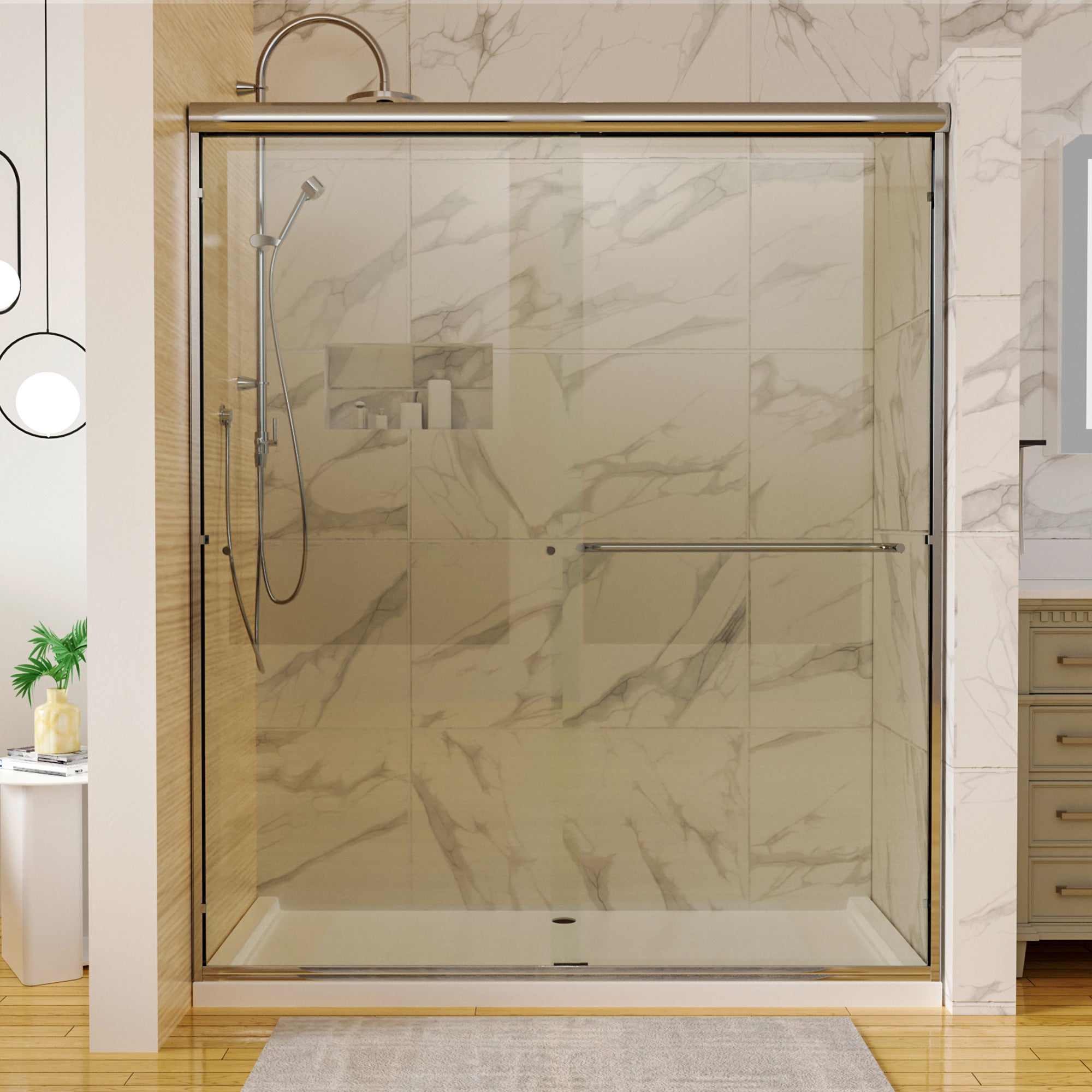 34 in. W X 72 in. H Semi-Frameless Pivot Shower Door in Matte Black with Clear Glass