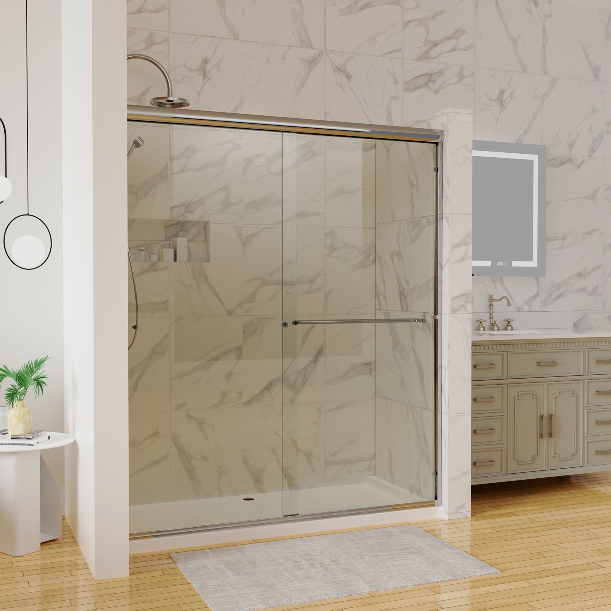 34 in. W X 72 in. H Semi-Frameless Pivot Shower Door in Matte Black with Clear Glass