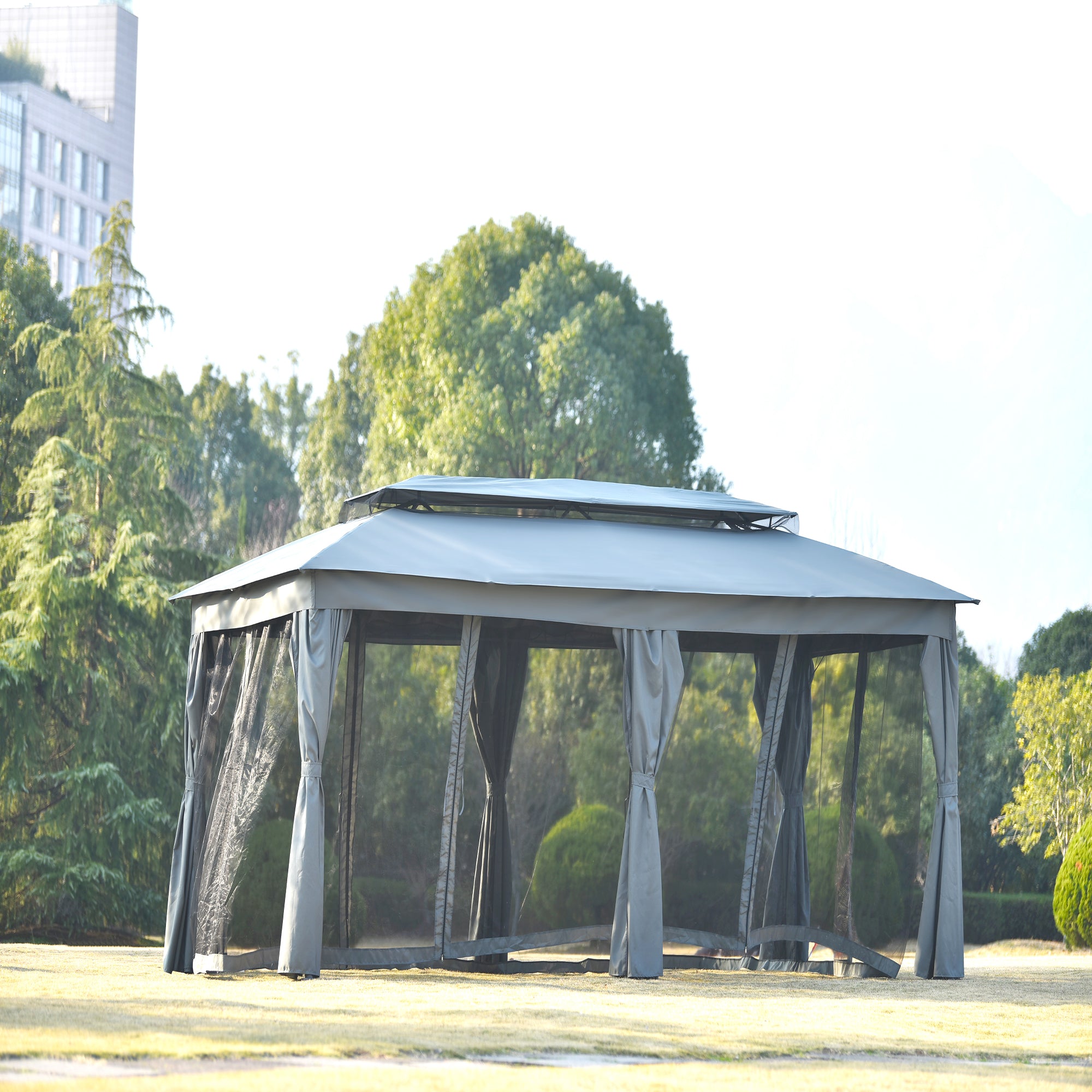 236 Inch Steel Patio Canopy Gazebo with Oxford Cloth and Mosquito Nets