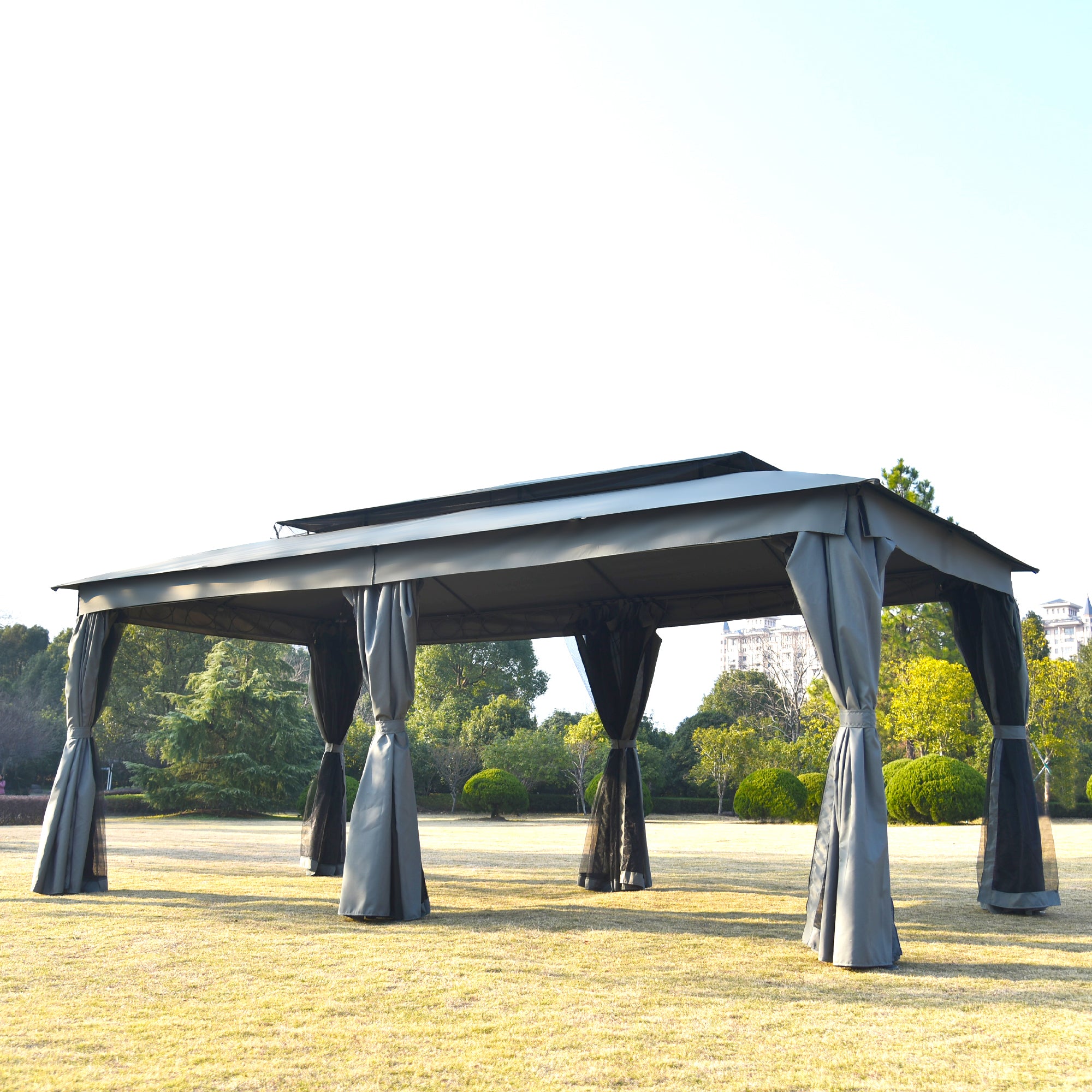 236 Inch Steel Patio Canopy Gazebo with Oxford Cloth and Mosquito Nets