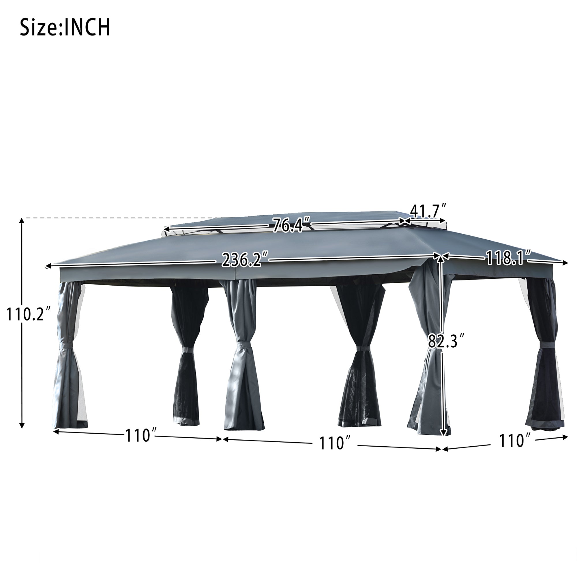 236 Inch Steel Patio Canopy Gazebo with Oxford Cloth and Mosquito Nets
